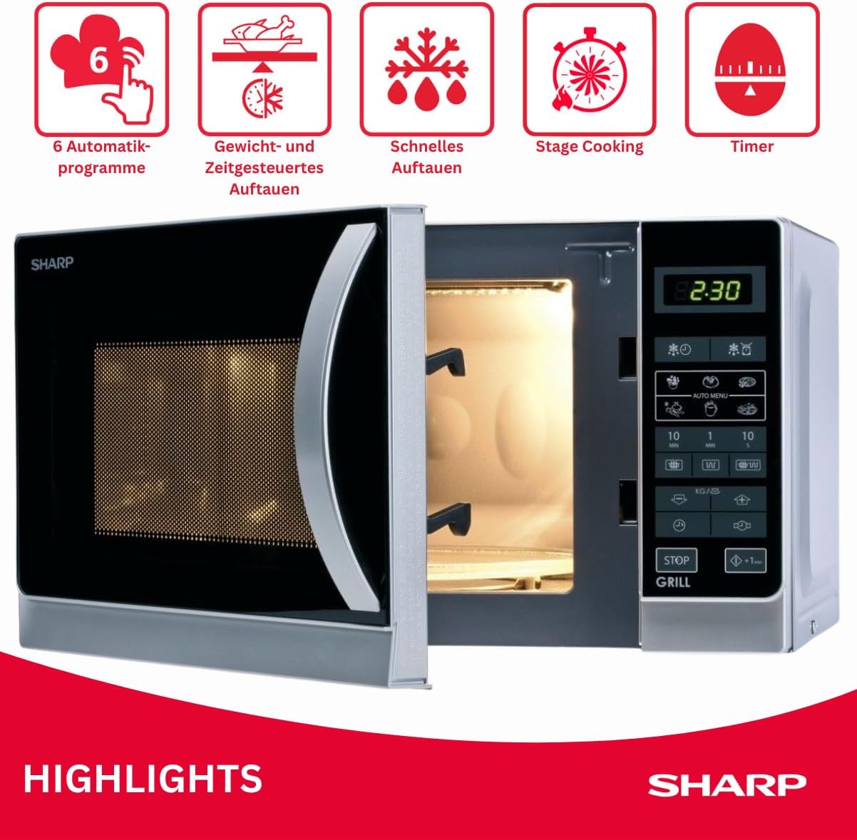 SHARP Microwave Grill R642INW 800W 20L Defrosting Black Countertop Model R642INW