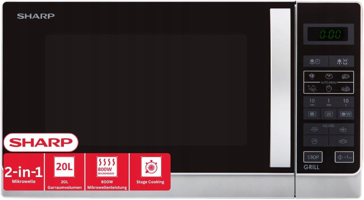SHARP Microwave Grill R642INW 800W 20L Defrosting Black Countertop