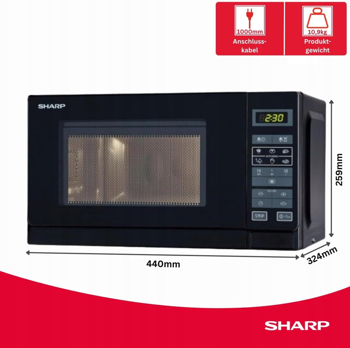 SHARP Microwave Oven R242BKW 20L 800W Freestanding Grill Black Touch Brand Sharp