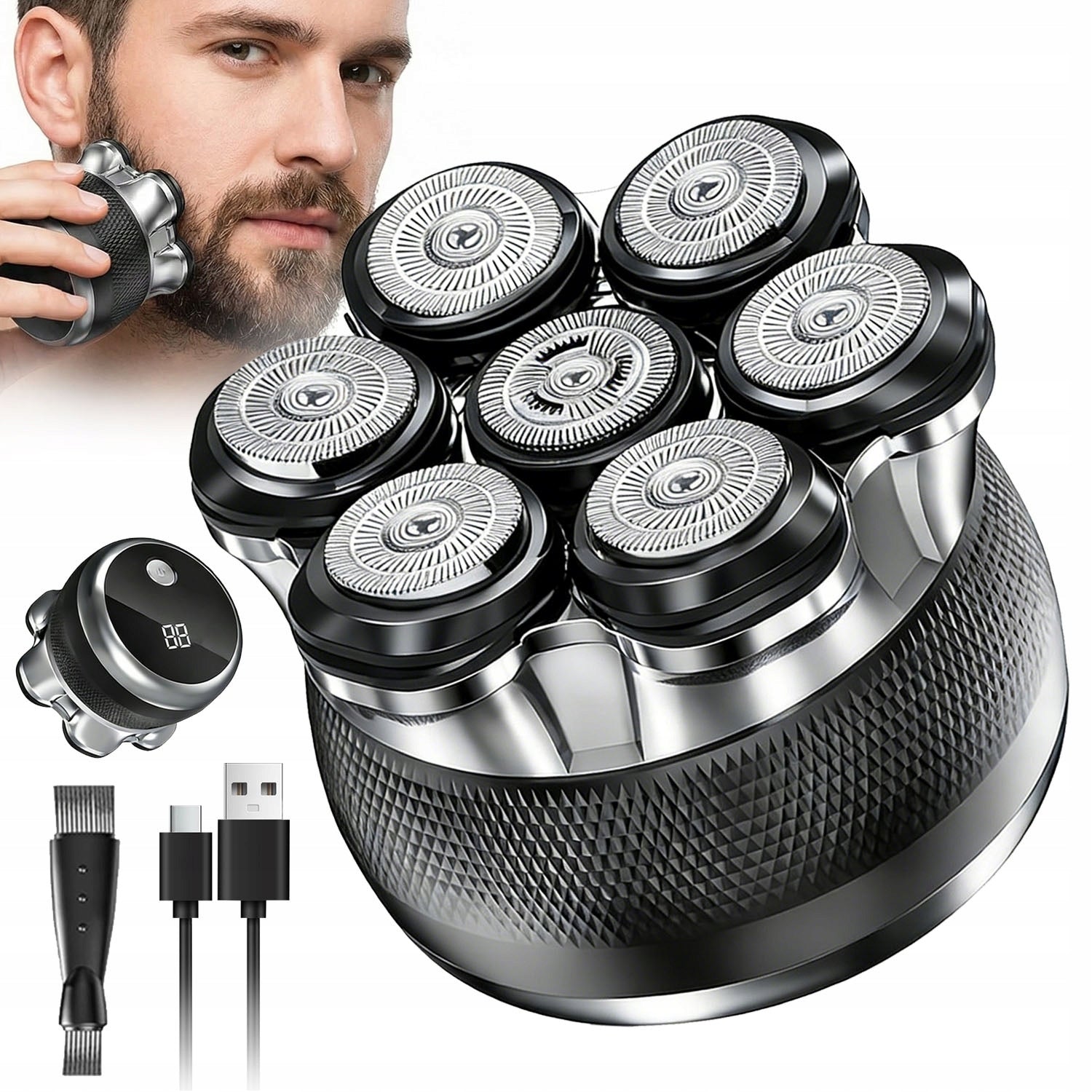 SHAVER MEN'S BEARD FACE GRINDER ELECTRIC TRIMMER 7 HEAD BLACK