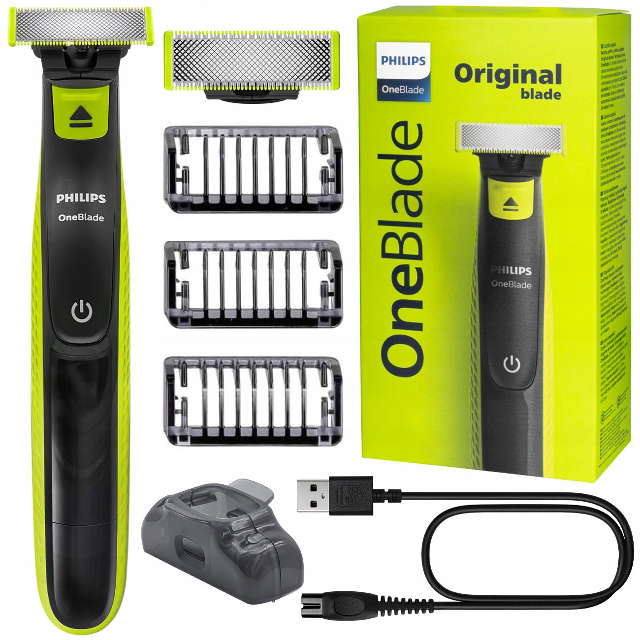 SHAVER PHILIPS ONEBLADE WATERPROOF TRIMMER 3 ATTACHMENTS LARGE BATTERY BLADE