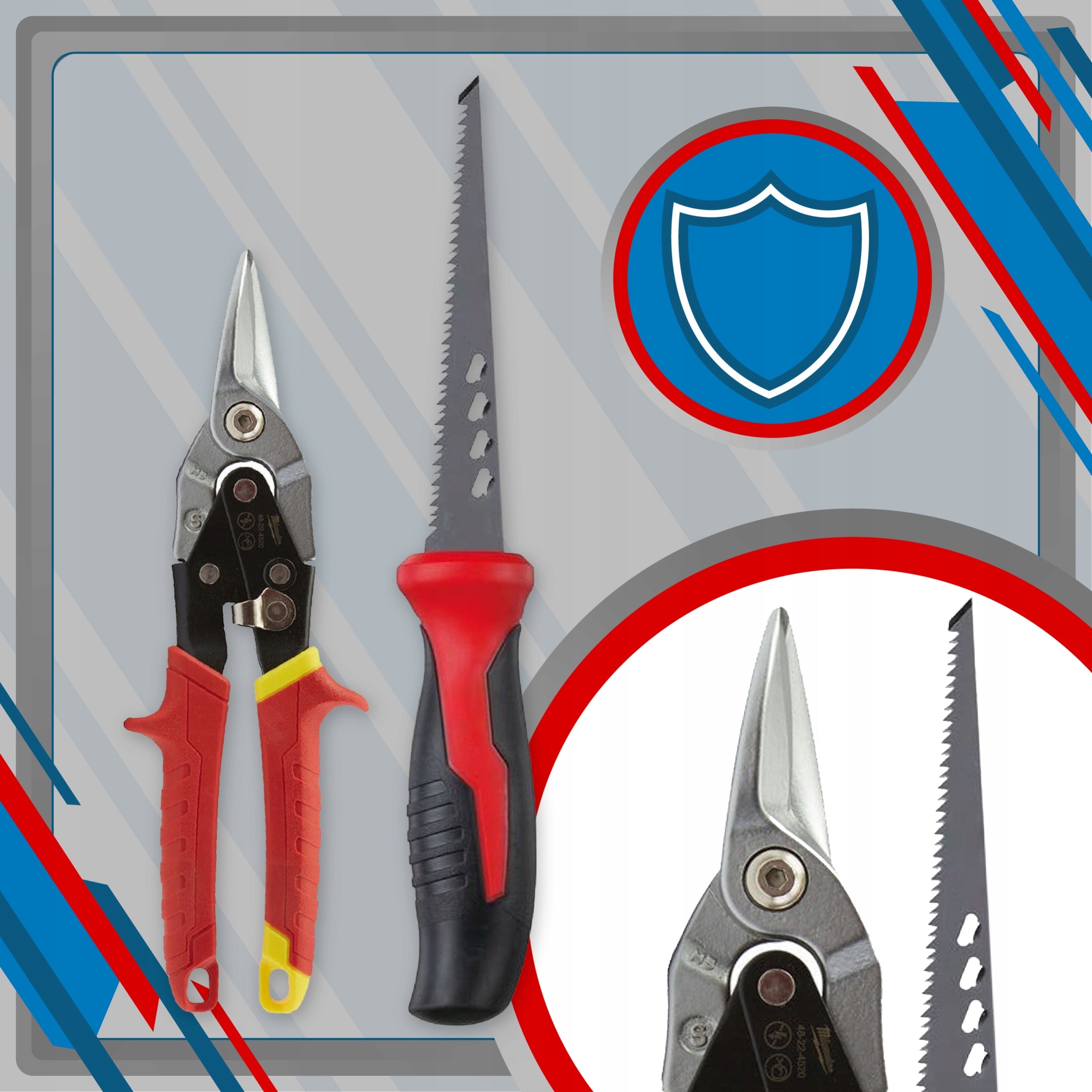 SHEARS FOR CUTTING SHEET METAL STRAIGHT + SAW KNIFE GK MILWAUKEE SET Length 260 mm