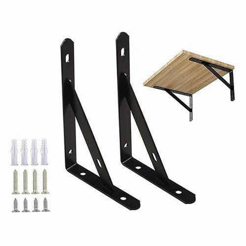 SHELF BRACKETS TRIANGULAR METAL BLACK FOR WALLS 2 PCS 150X95MM