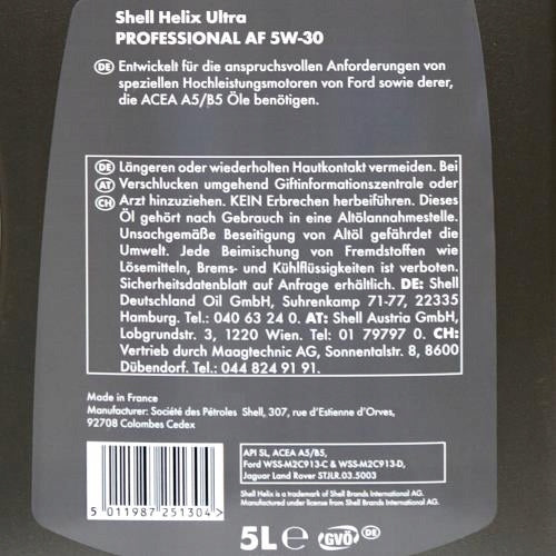 Schmiermittel Shell Helix Ultra Professional AF 5W-30 
