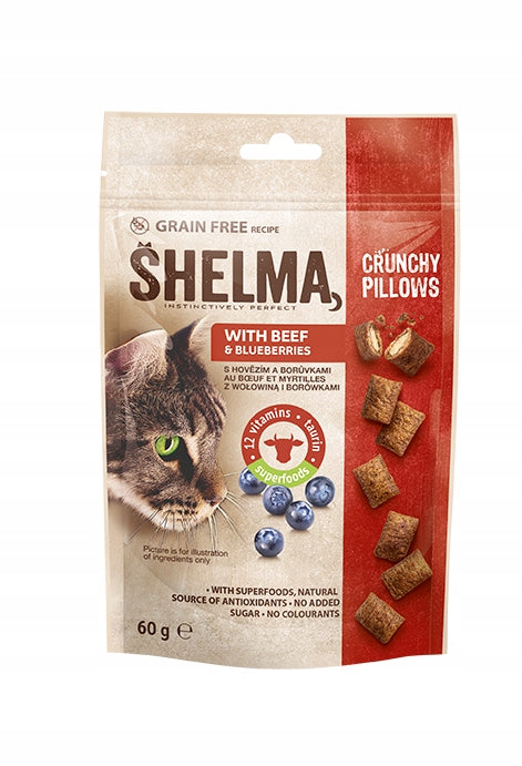 SHELMA - Crispy pillows BEEF AND BLUEBERRY 60g - CAT TREAT