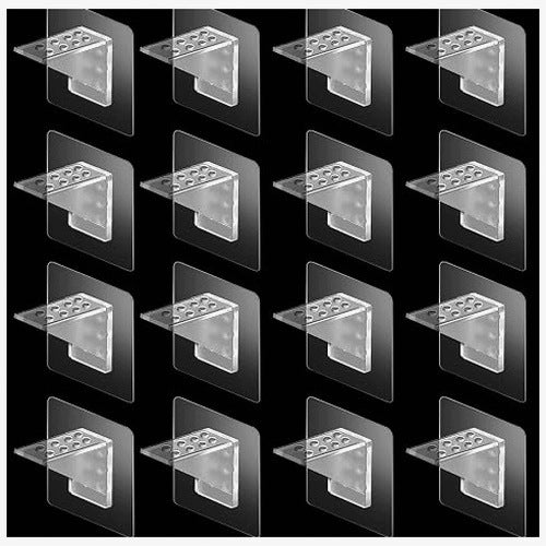 SHELVING BRACKETS SELF-ADHESIVE TRANSPARENT DOES NOT REQUIRE DRILLING 12 PCS.