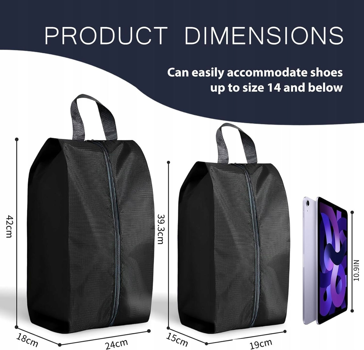 SHOE BAG WATERPROOF 39CM BLACK TRAVEL ORGANIZER Color black
