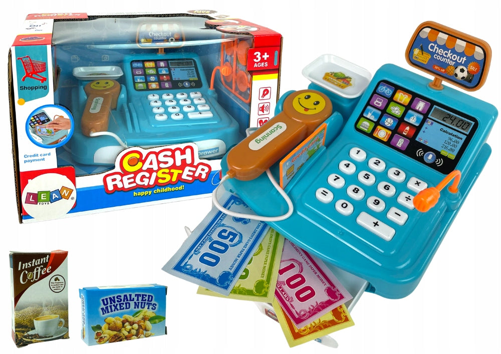 SHOP CASH REGISTER WITH SCANNER AND SCALE + ACCESSORIES - BATTERY OPERATED