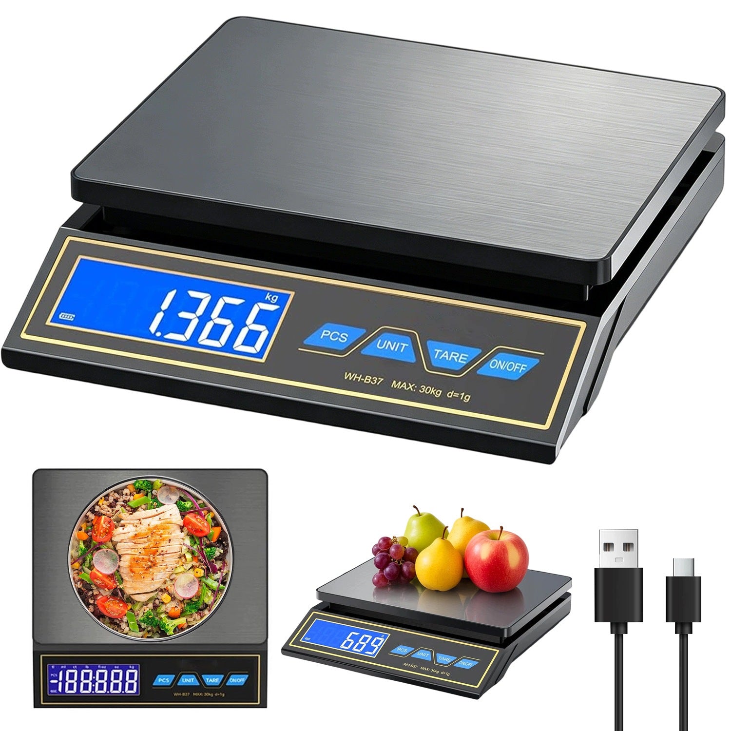 SHOP SCALE ELECTRONIC PRECISION 30KG 1G FUNCTION TARE COUNTING LCD