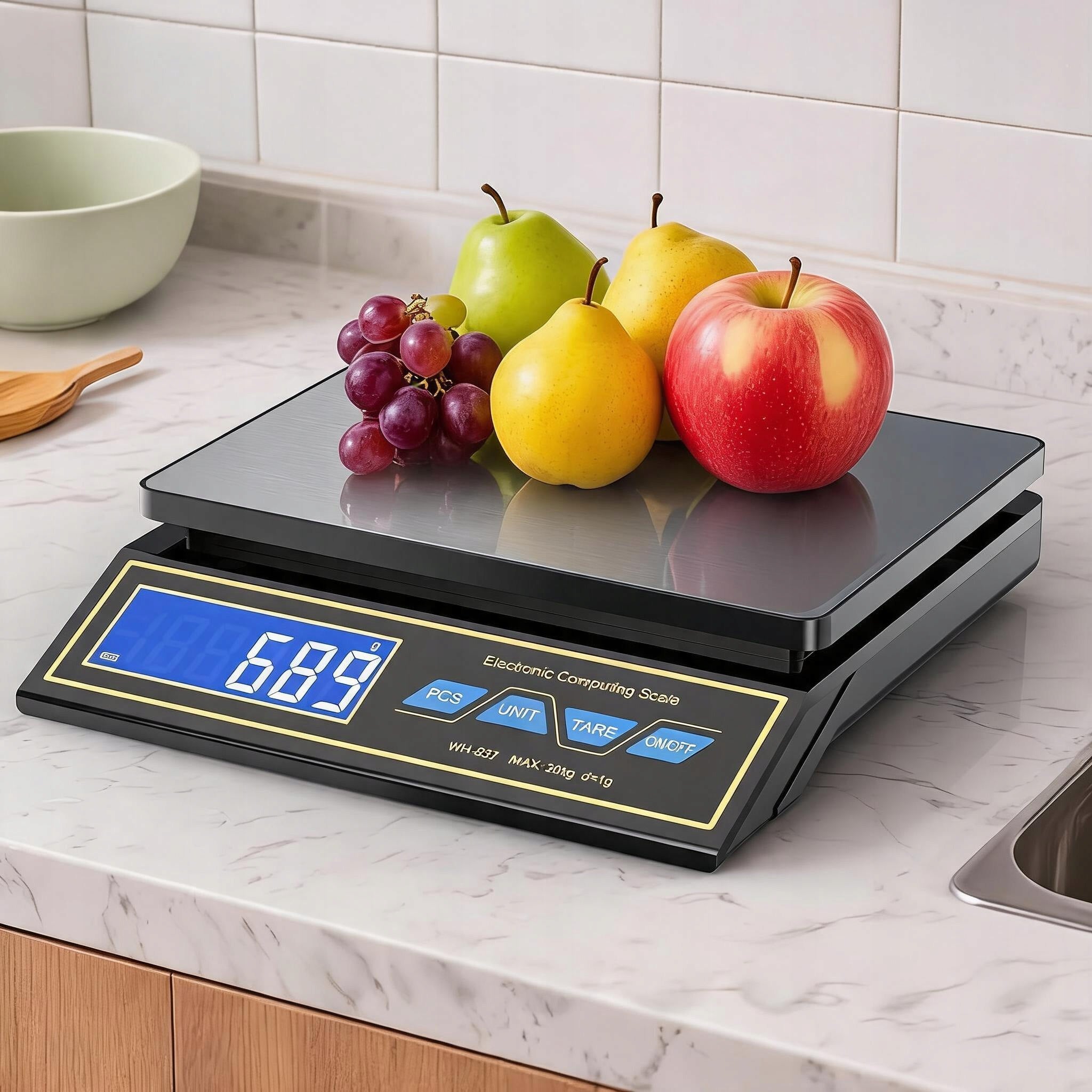 SHOP SCALE LCD 30KG TARA STAINLESS STEEL CHARGING USB-C 800MAH Packaging status original