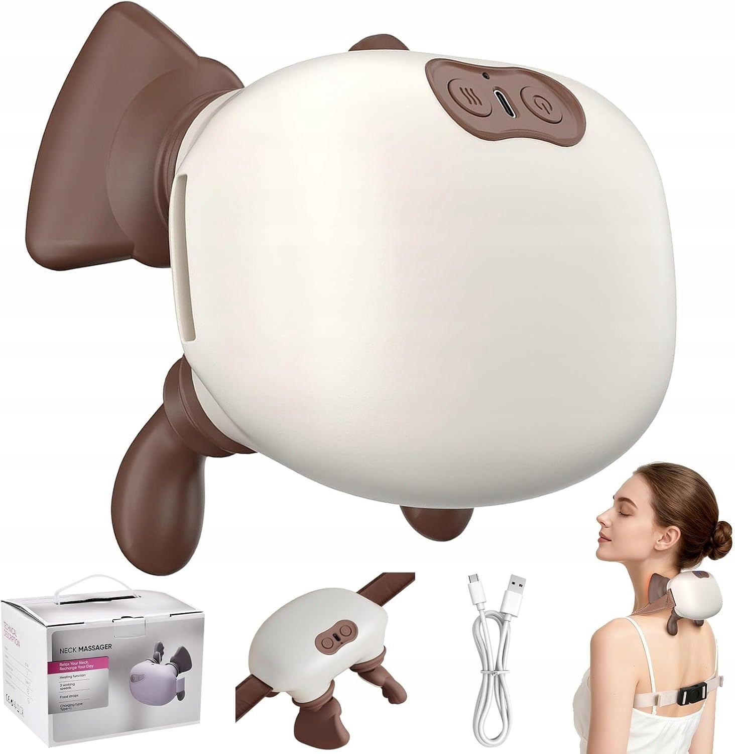 SHOULDER AND BACK NECK MASSAGER 4D SHIATSU HEATING 3 WIRELESS MODES