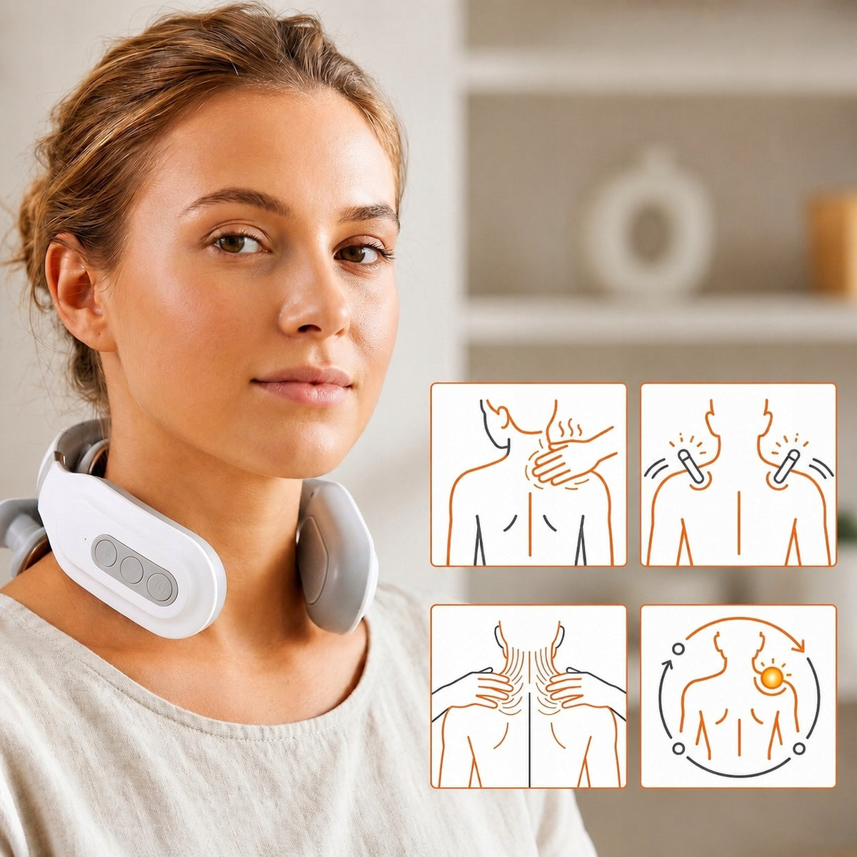SHOULDER AND NECK MASSAGER WITH HEATING FUNCTION 6 MODES 16 LEVELS USB Kind nape, back and neck