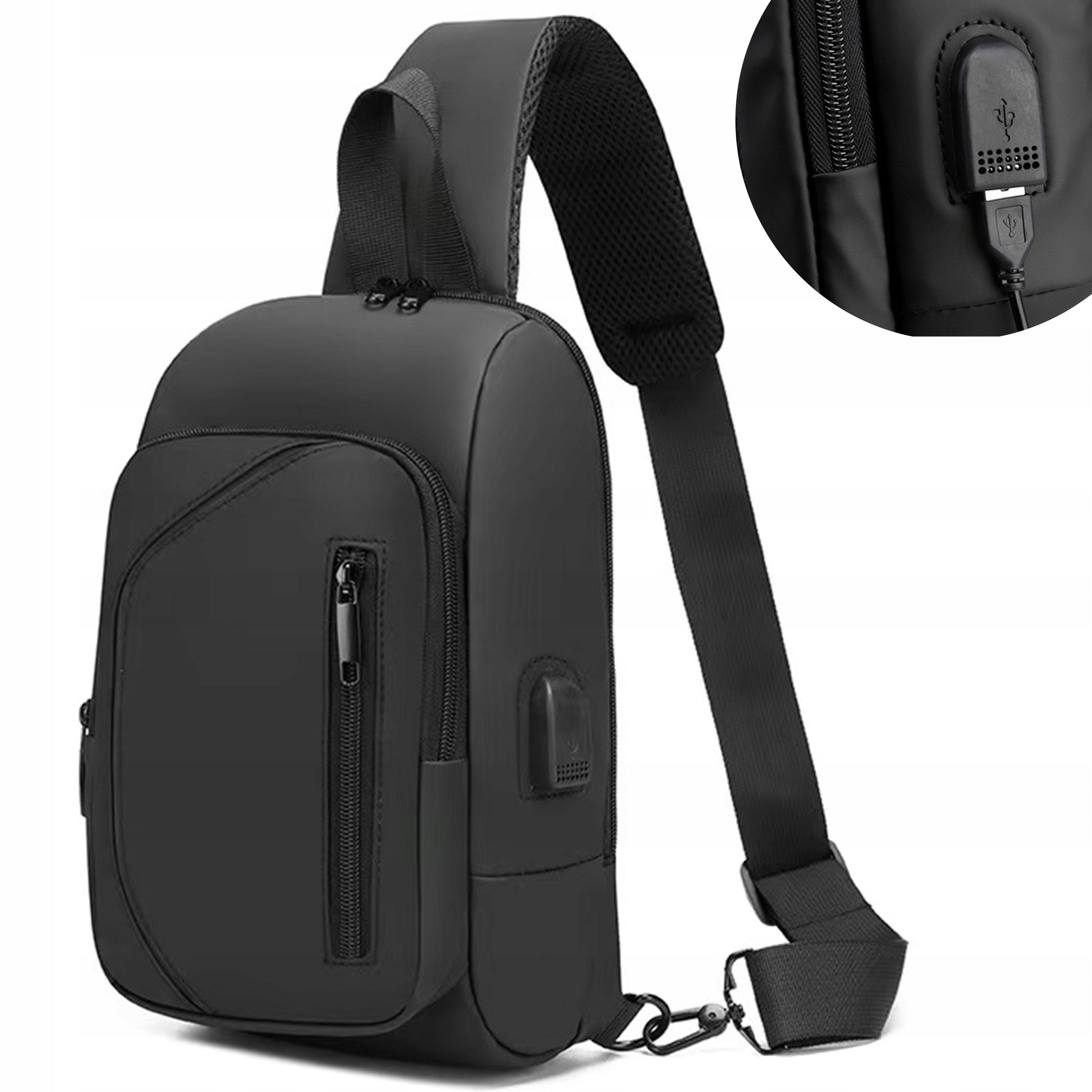 SHOULDER BACKPACK BUM BAG BLACK POUCH WATERPROOF USB PLUG FOR POWERBANK