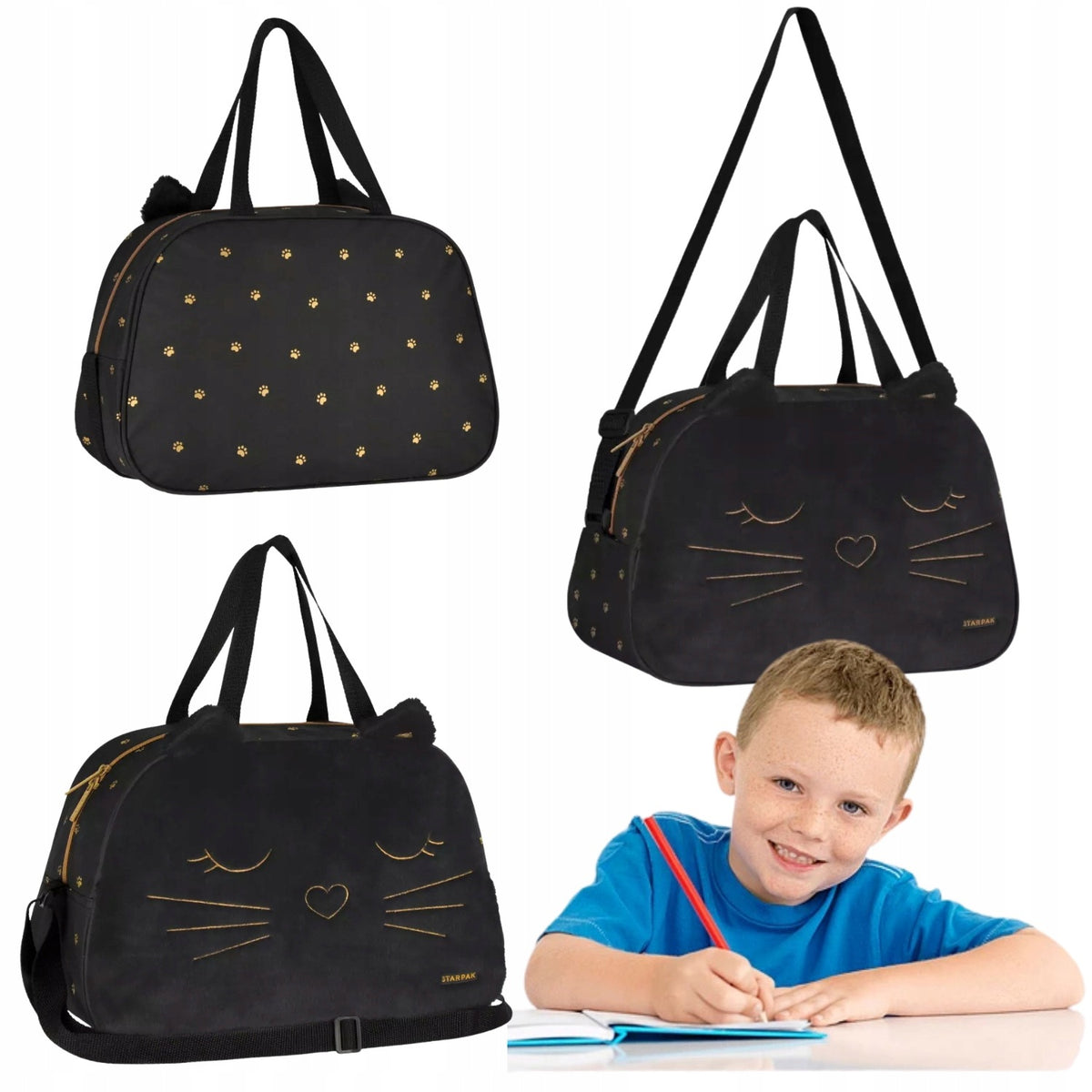 SHOULDER BAG STARPAK BLACK KITTEN FUR SCHOOL GIRL 553187