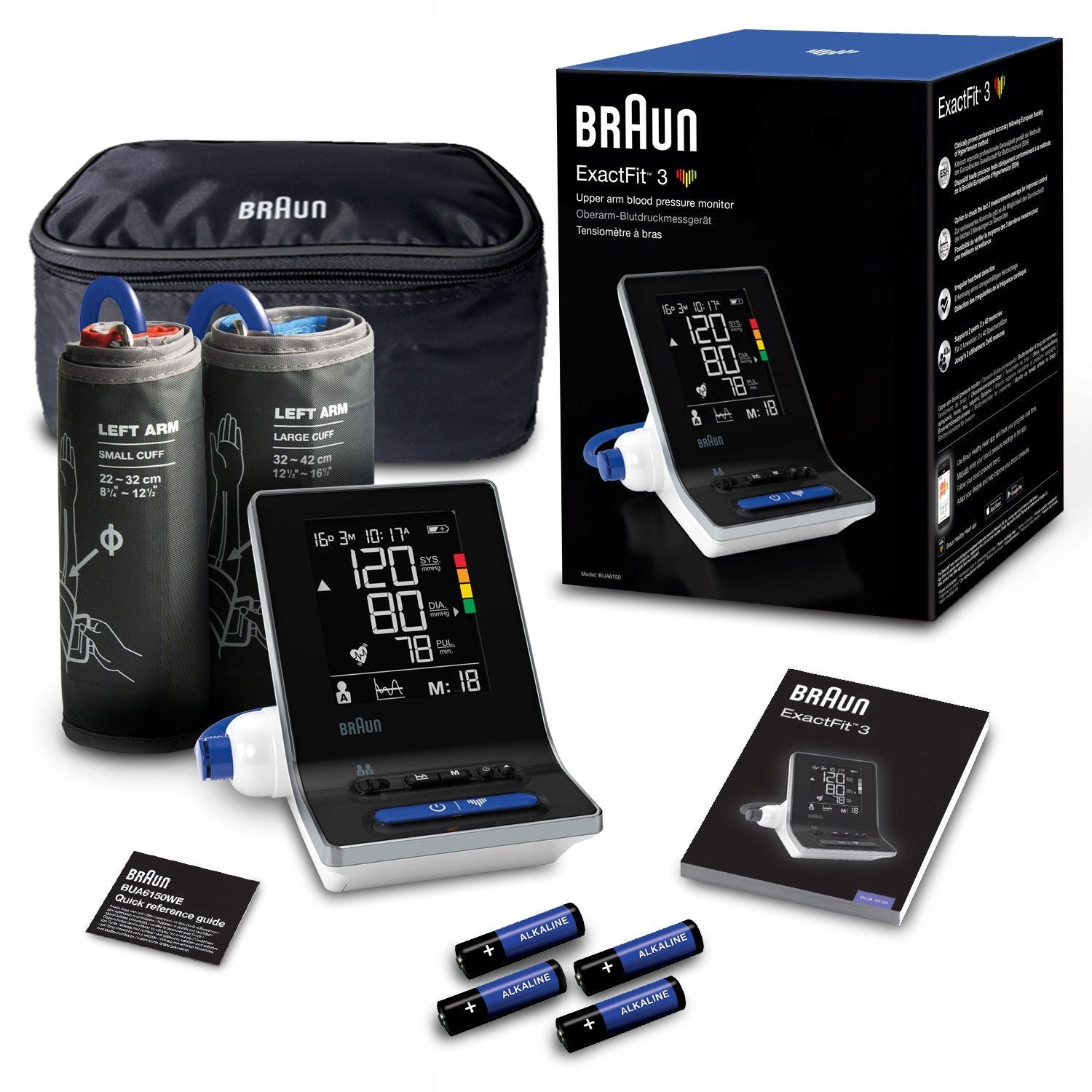 SHOULDER BLOOD PRESSURE MONITOR ARRHYTHMIA 2 CUFFS BRAUN EXACTFIT 3 CASE Packaging status original