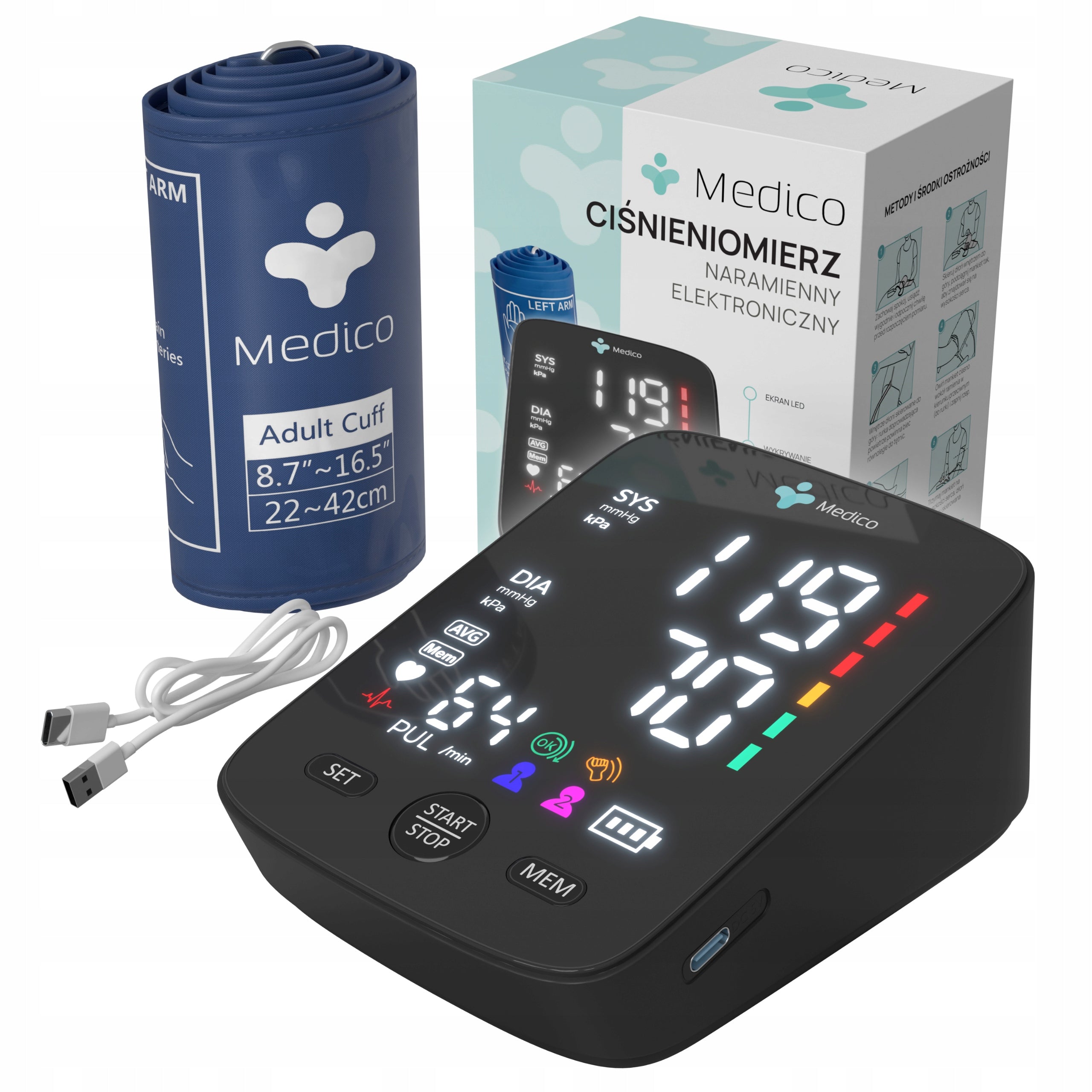 SHOULDER BLOOD PRESSURE MONITOR ARRHYTHMIA, AUTOMATIC, LED , USB, DIARY Packaging status original