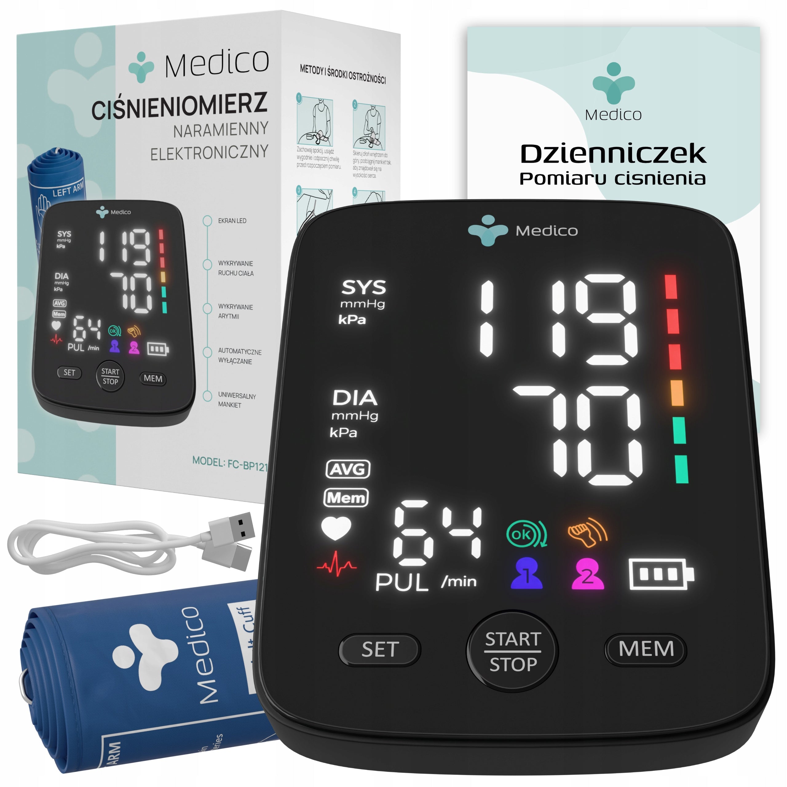 SHOULDER BLOOD PRESSURE MONITOR ARRHYTHMIA, AUTOMATIC, LED , USB, DIARY