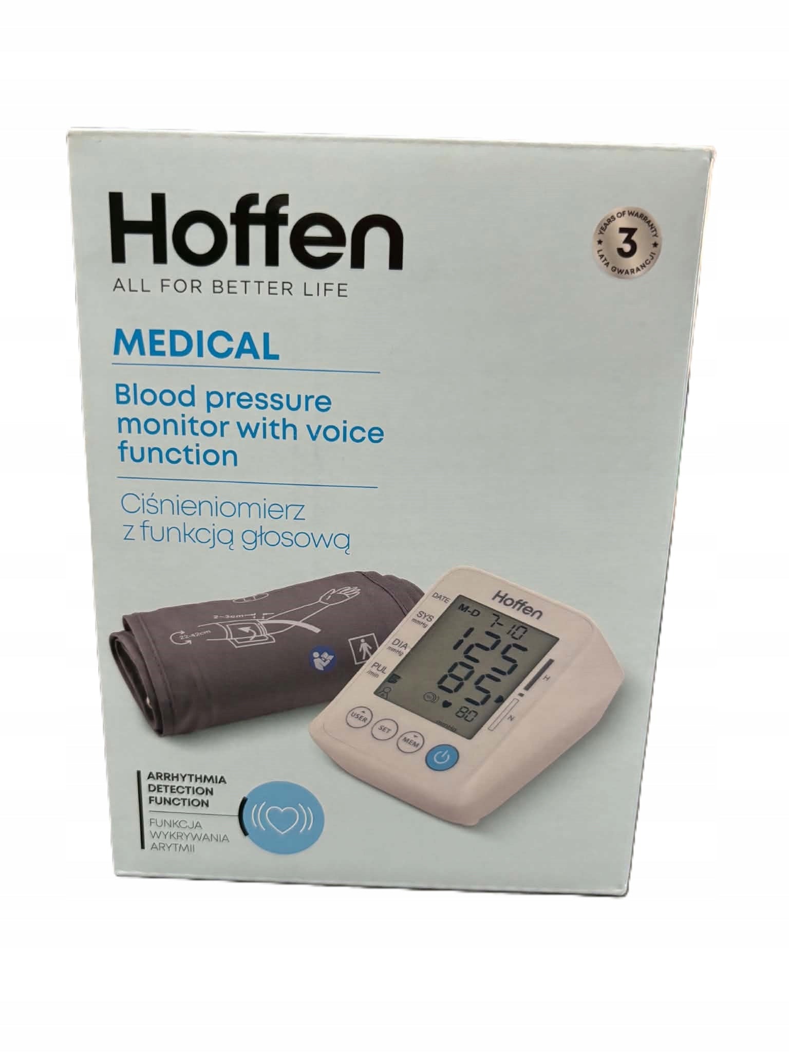 SHOULDER BLOOD PRESSURE MONITOR HOFFEN ARRHYTHMIA CASE SPEAKS in Polish Packaging status original