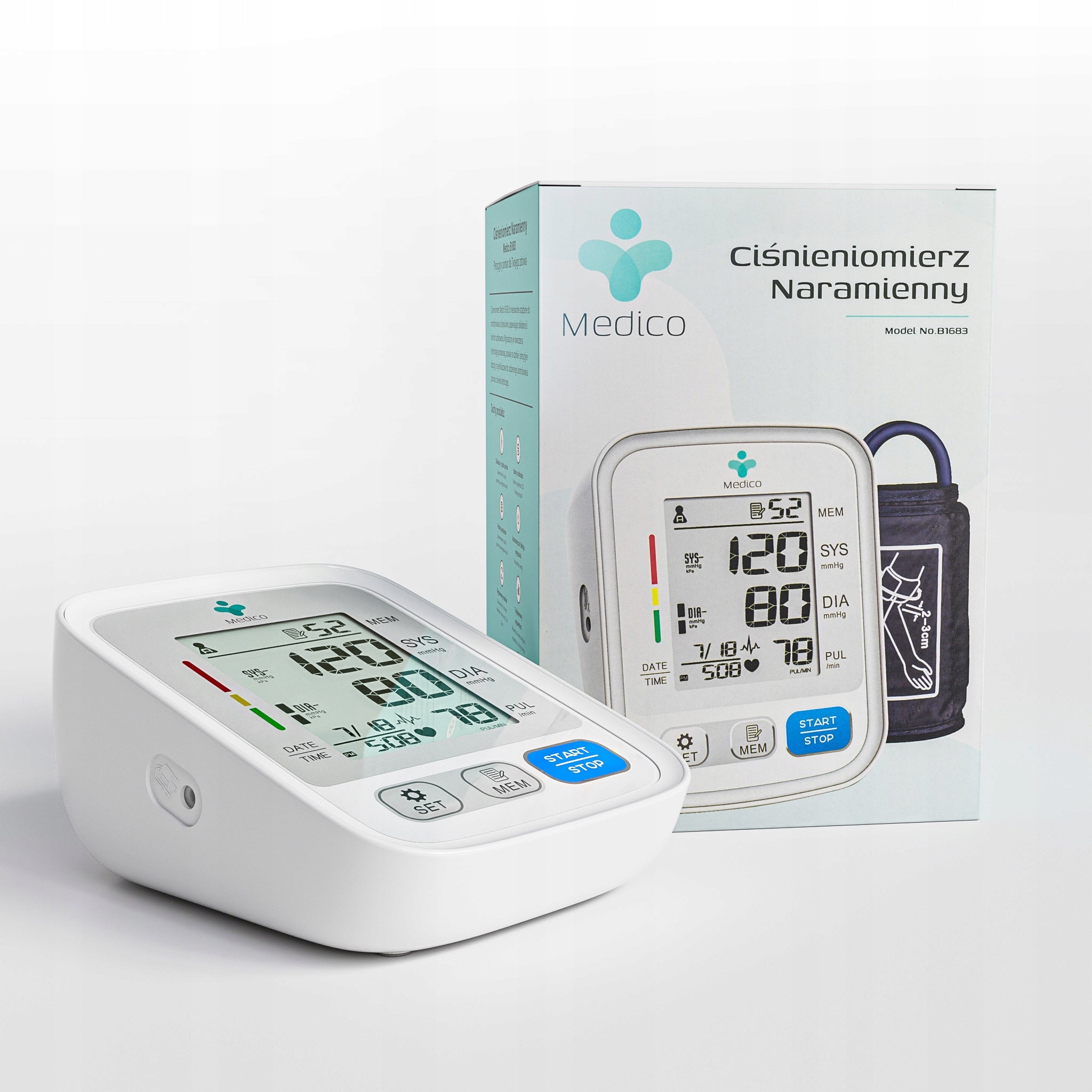 SHOULDER BLOOD PRESSURE MONITOR MEDICO ARRHYTHMIA BACKLIT SCREEN 3 COLORS CASE Packaging status original