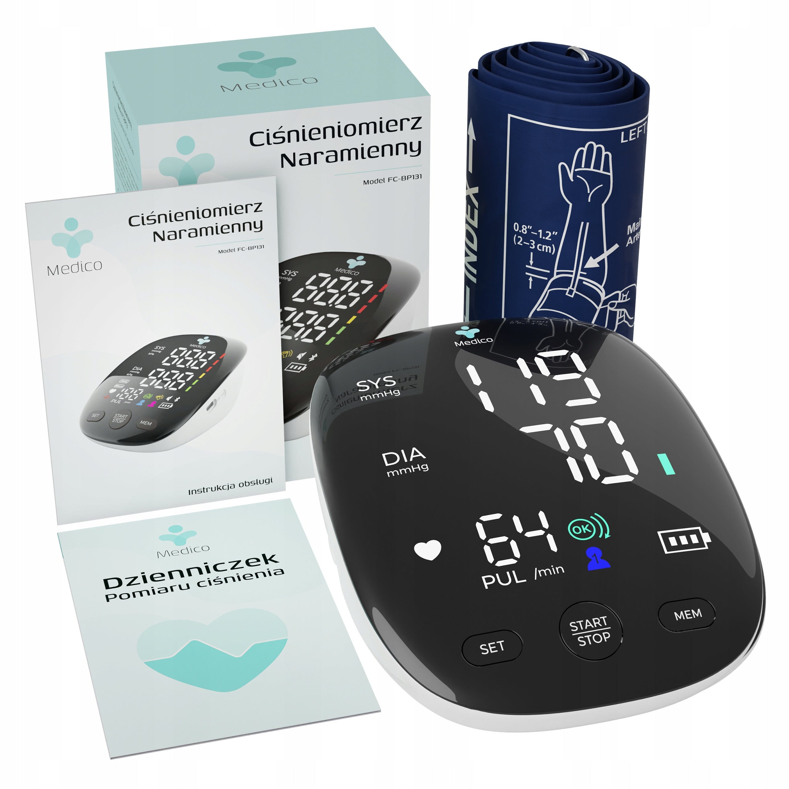 SHOULDER BLOOD PRESSURE MONITOR MEDICO ARRHYTHMIA, LED SCREEN,USB, FREEBIE Packaging status original