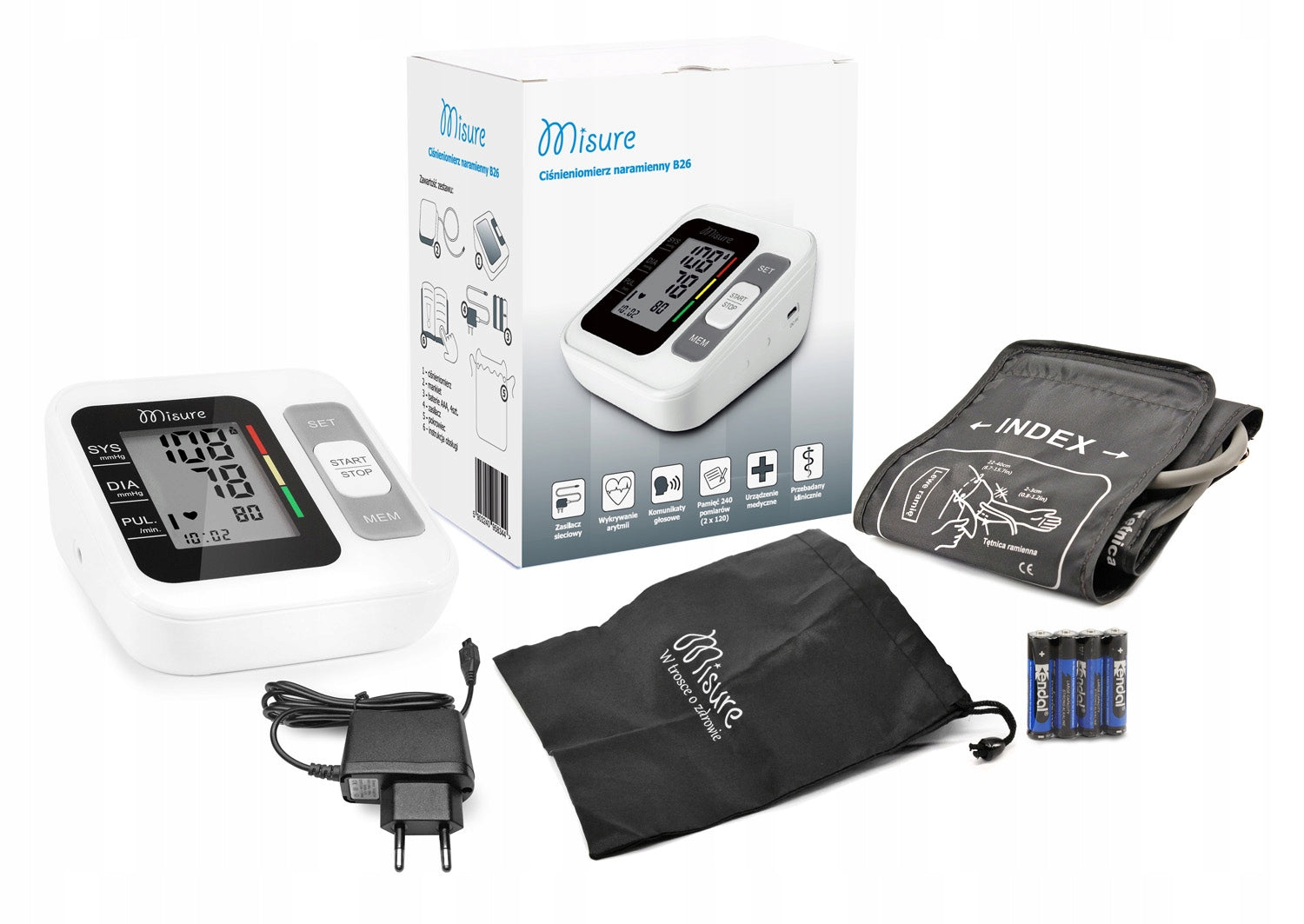 SHOULDER BLOOD PRESSURE MONITOR MISURE B26 ARRHYTHMIA CASE POWER SUPPLY SPEAKS in Polish Medical device type medical device or in-vitro diagnostic medical device