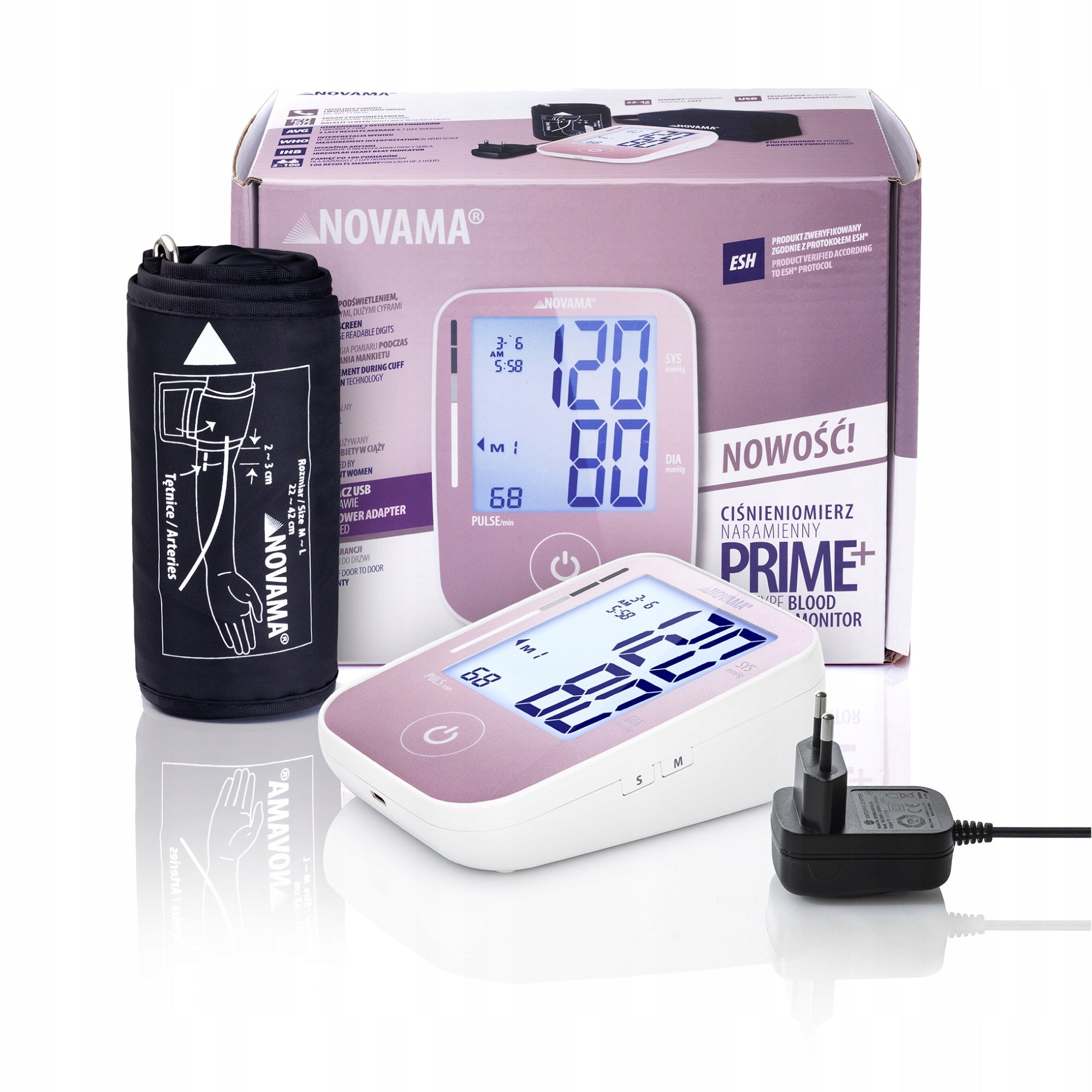 SHOULDER BLOOD PRESSURE MONITOR NOVAMA PRIME+ POWER SUPPLY ACCURACY ESH ARRHYTHMIA Medical device yes