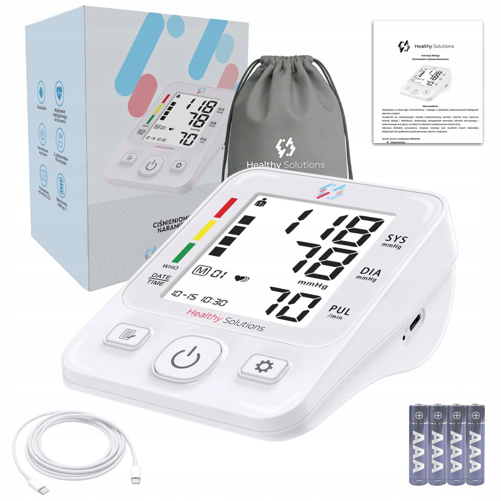 SHOULDER BLOOD PRESSURE MONITOR, SPEAKS in Polish, CASE, ARRHYTHMIA, BACKLIT LCD