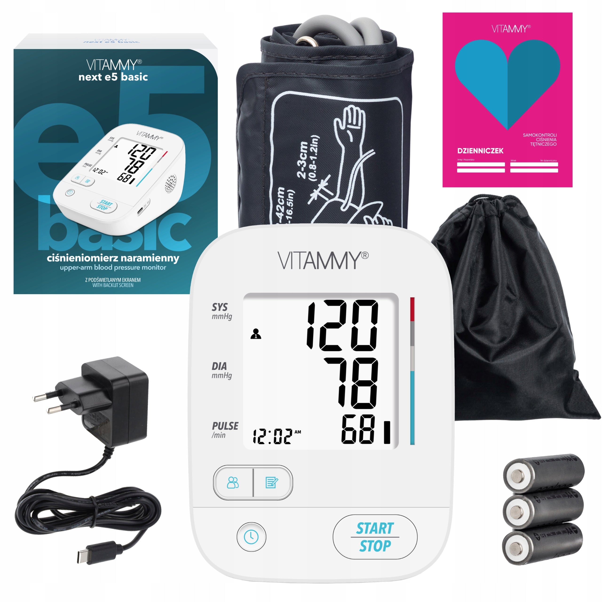 SHOULDER BLOOD PRESSURE MONITOR VITAMMY NEXT E5BASIC + POWER SUPPLY CASE ARRHYTHMIA Packaging status original