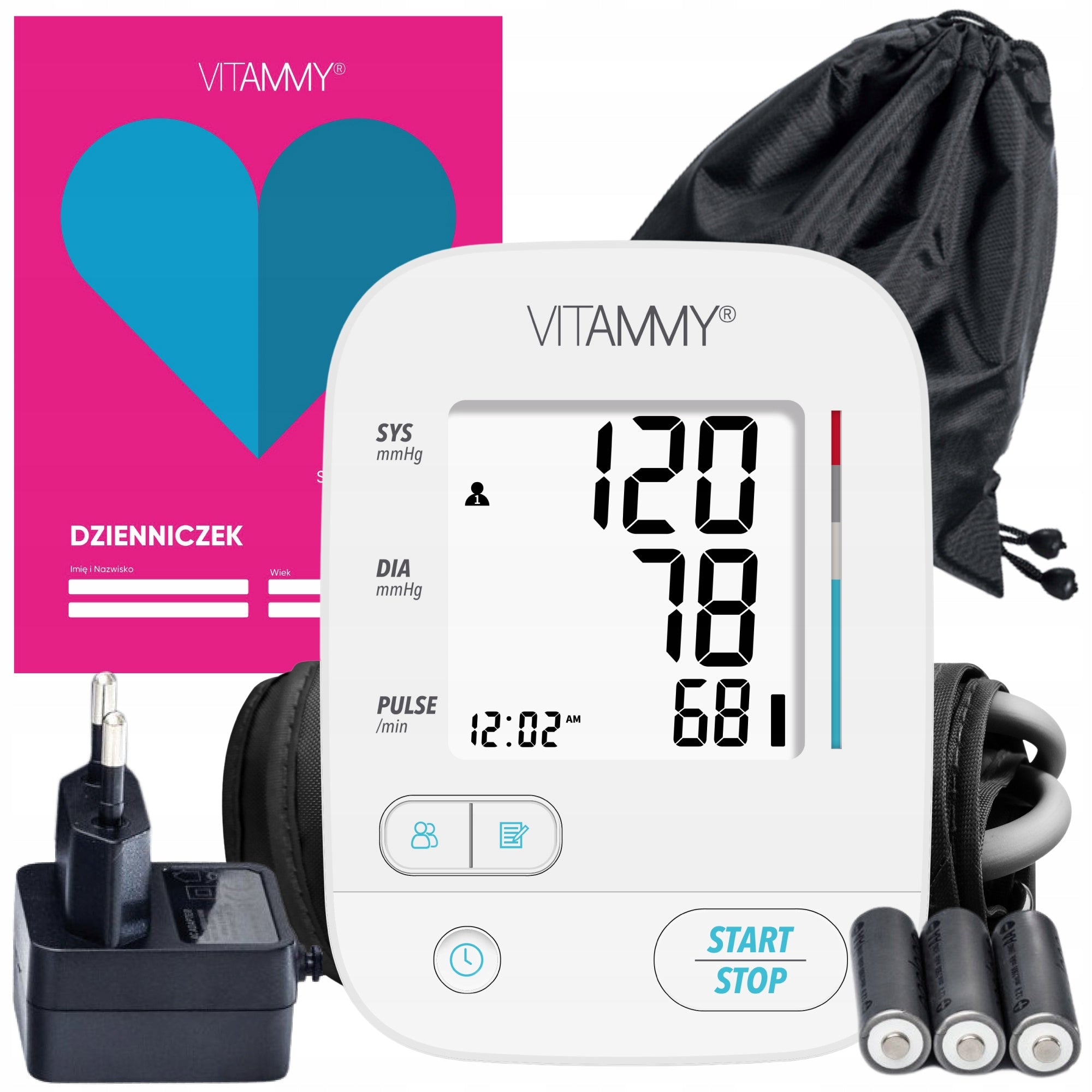 SHOULDER BLOOD PRESSURE MONITOR VITAMMY NEXT E5BASIC + POWER SUPPLY CASE ARRHYTHMIA