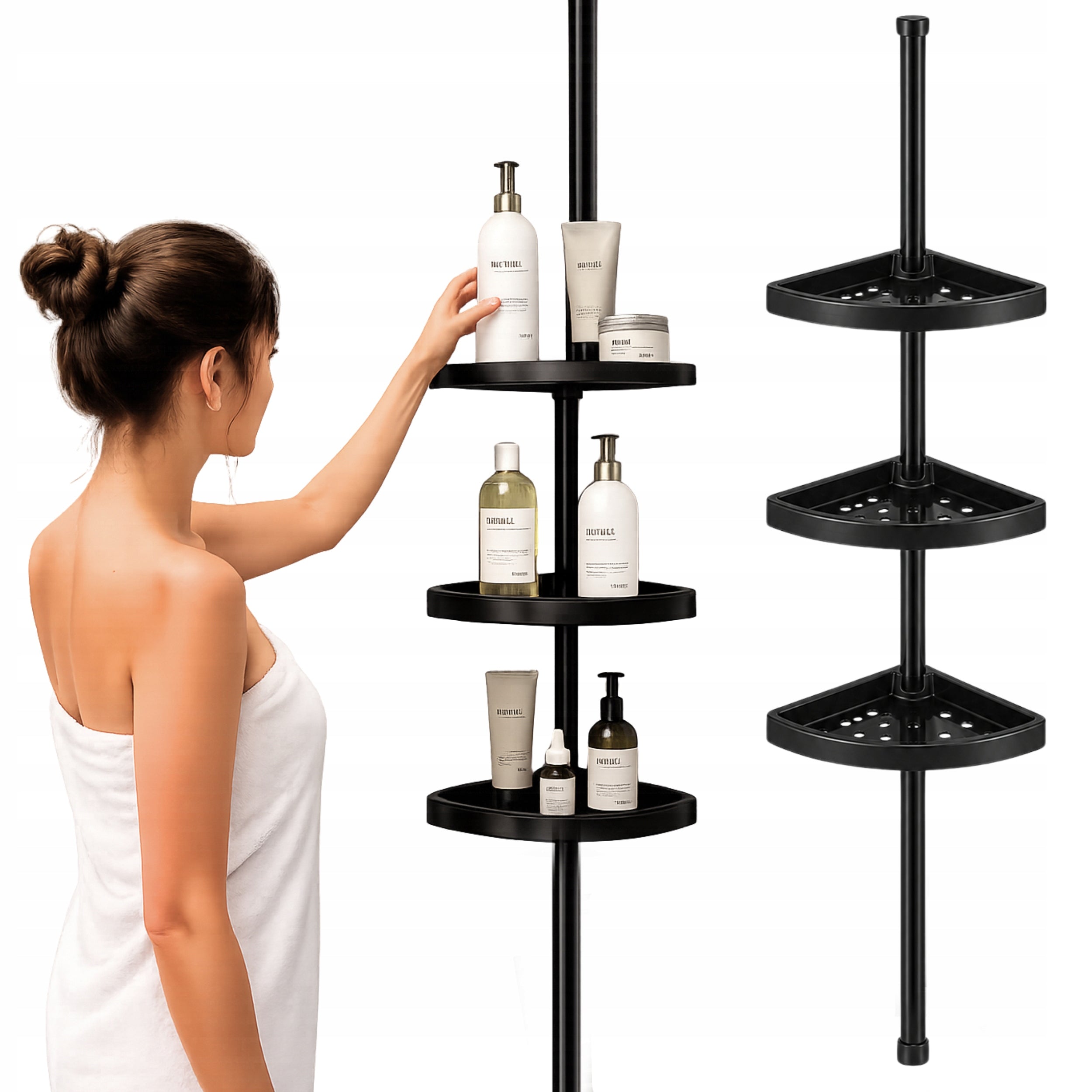 SHOWER BATHROOM SHELF 80-290 BLACK TELESCOPIC CORNER ADJUSTABLE