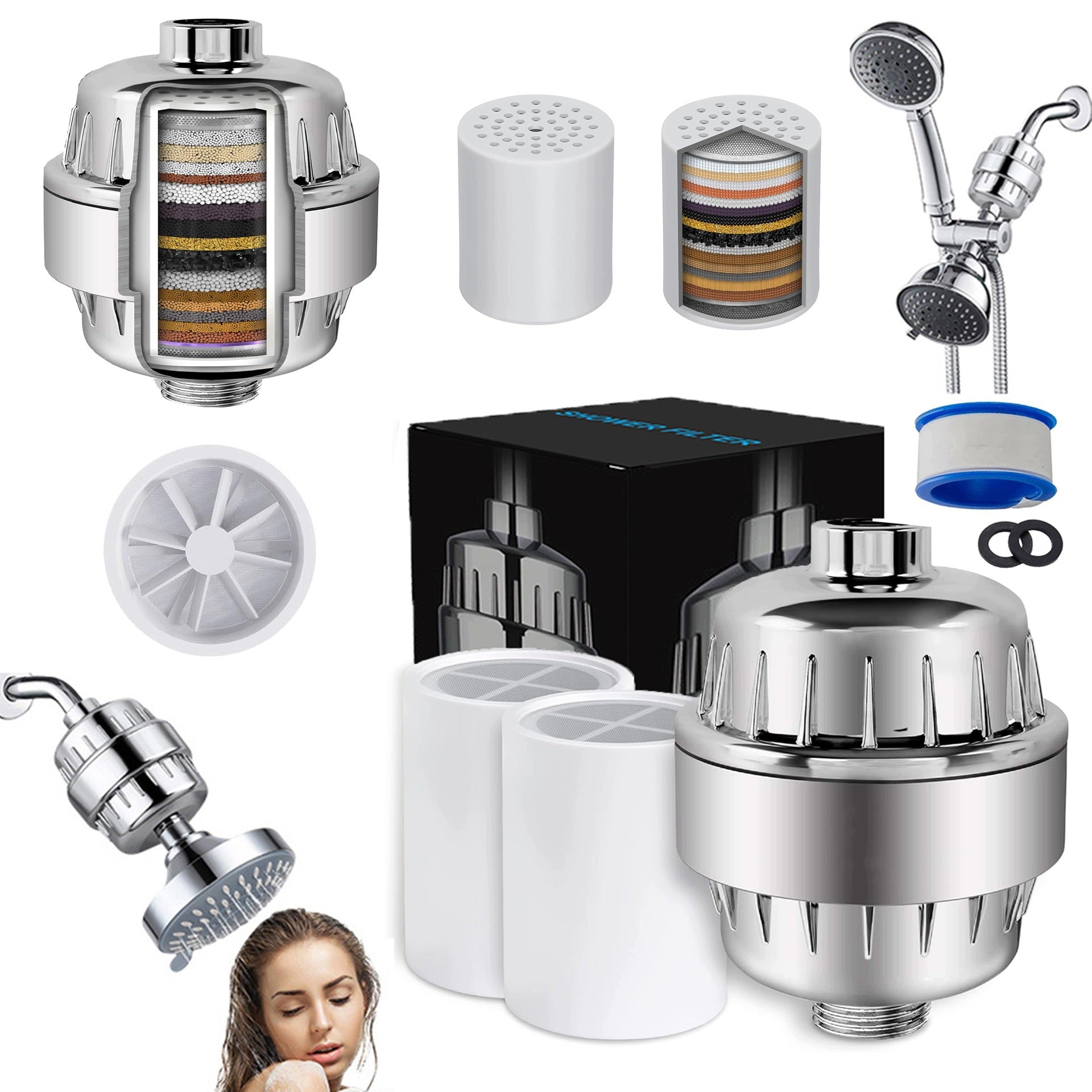 SHOWER WATER FILTER 20-DEGREE THREAD G1/2 SILVER SOFT WATER FRAGRANCES