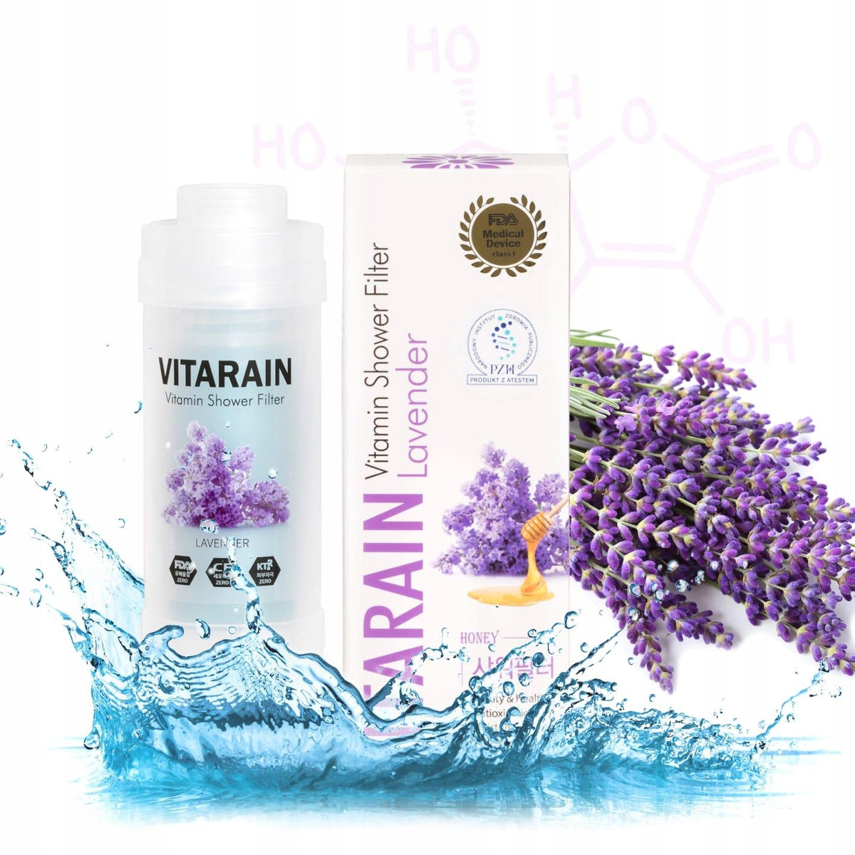 SHOWER WATER FILTER WITH VITAMIN C VITARAIN LAVENDER MADE IN KOREA