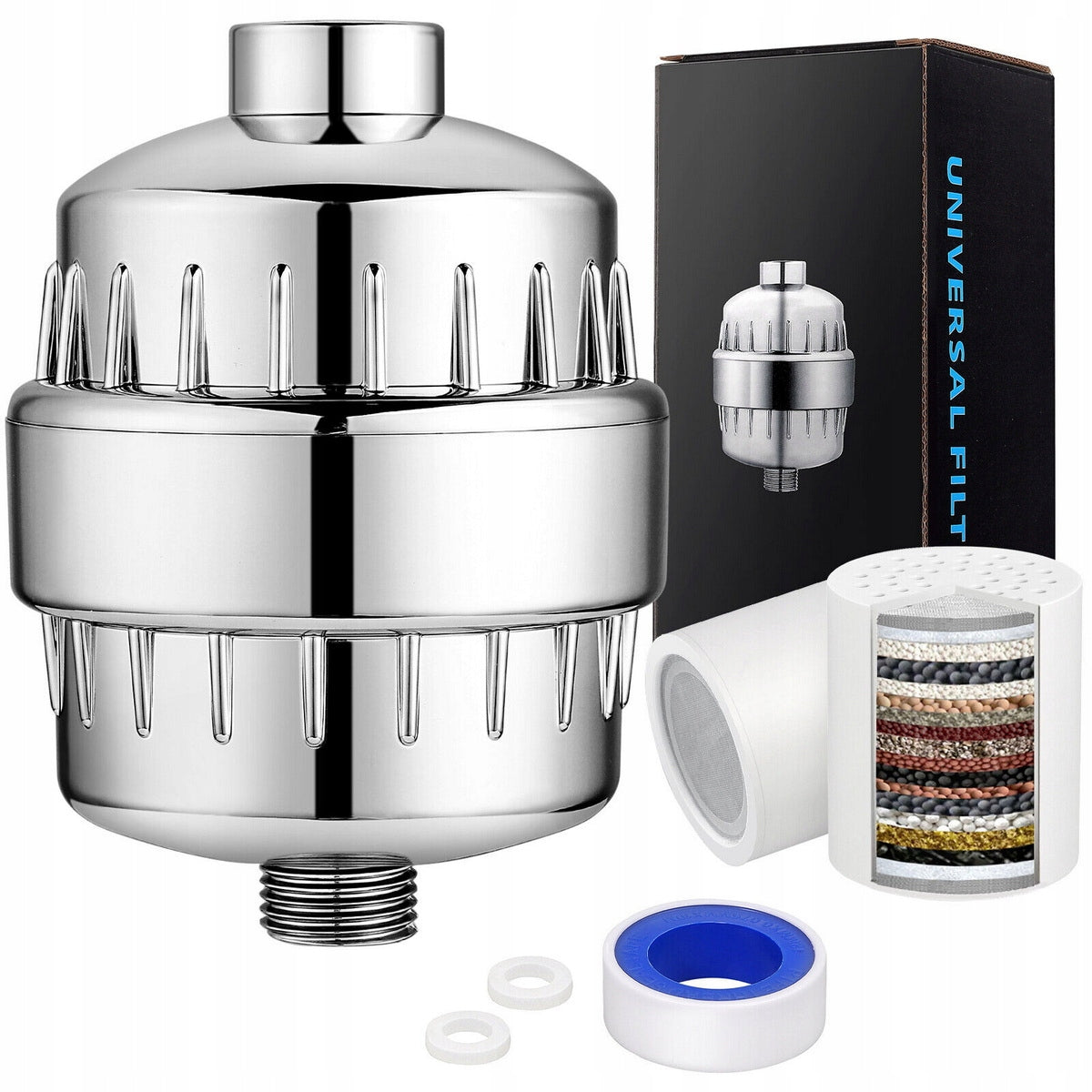 SHOWER WATER FILTER shock Silver with spare cartridge Packaging status original