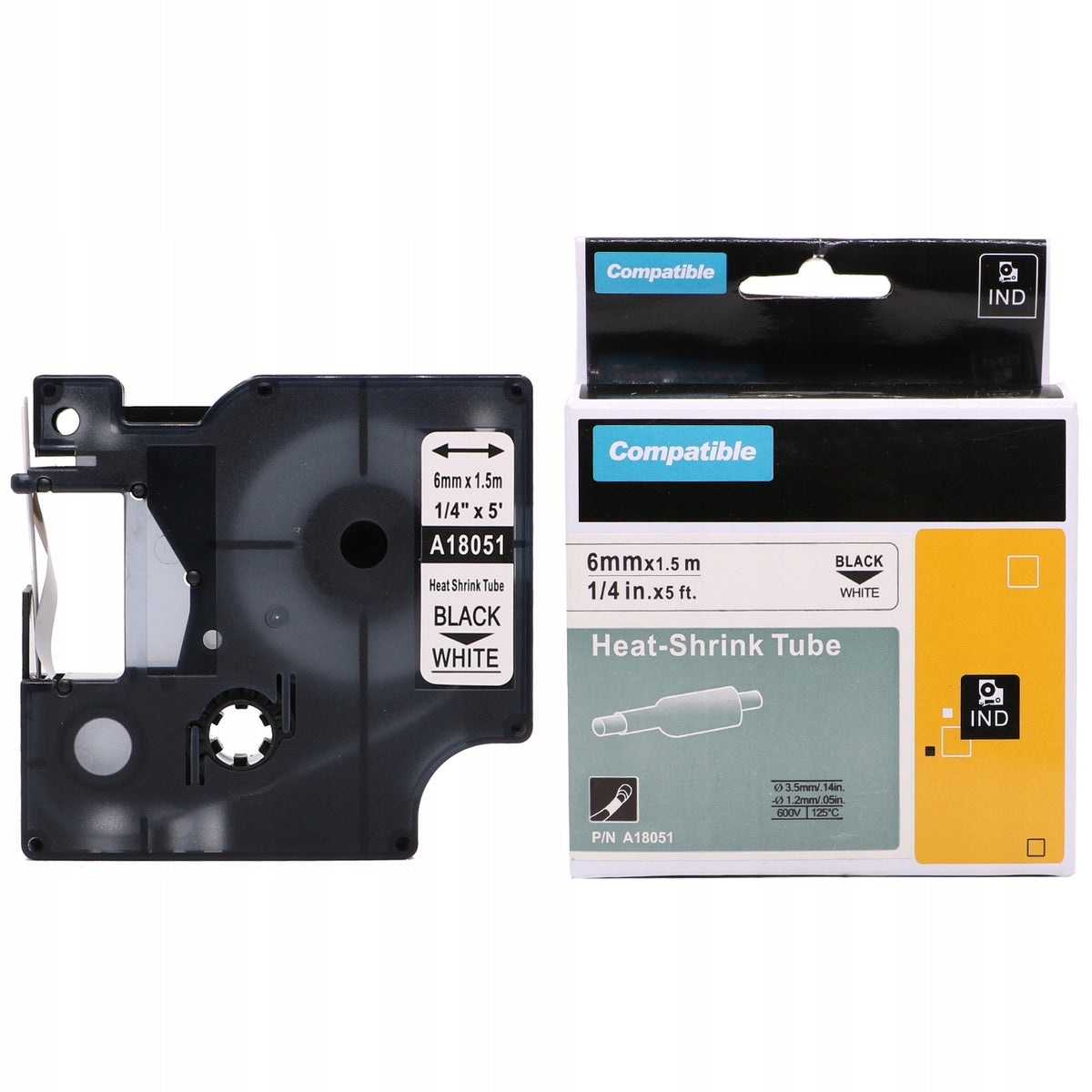 SHRINK TUBE TAPE FOR DYMO 18051 6mm WHITE