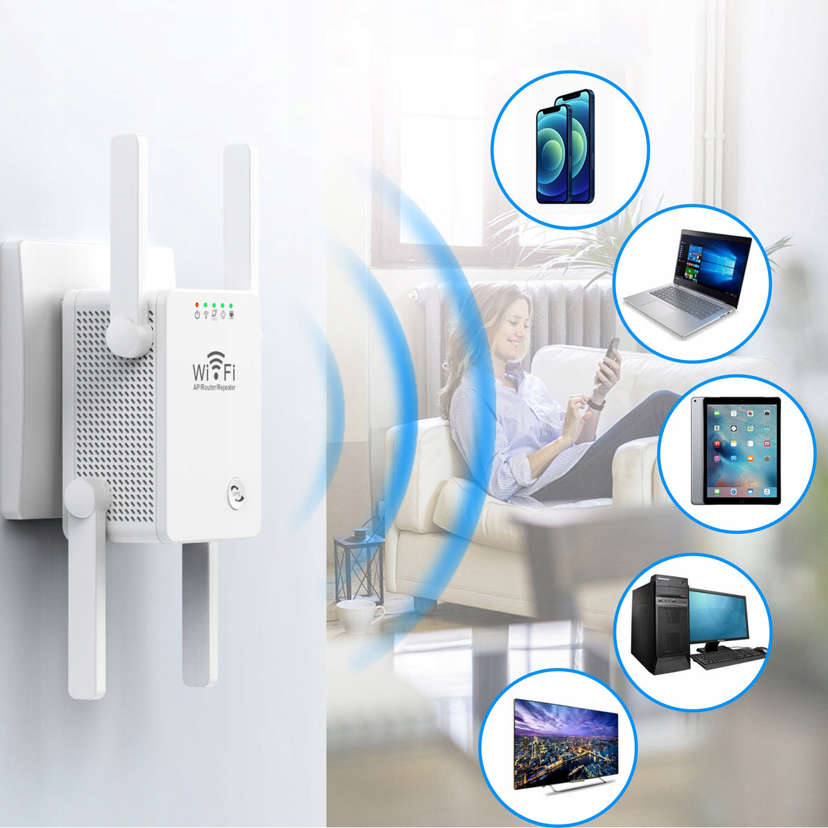 SIGNAL AMPLIFIER Wi-Fi POWERFUL REPEATER ACCESS POINT 300Mbs 4 ANTENNAS 2.4GHz Packaging status original