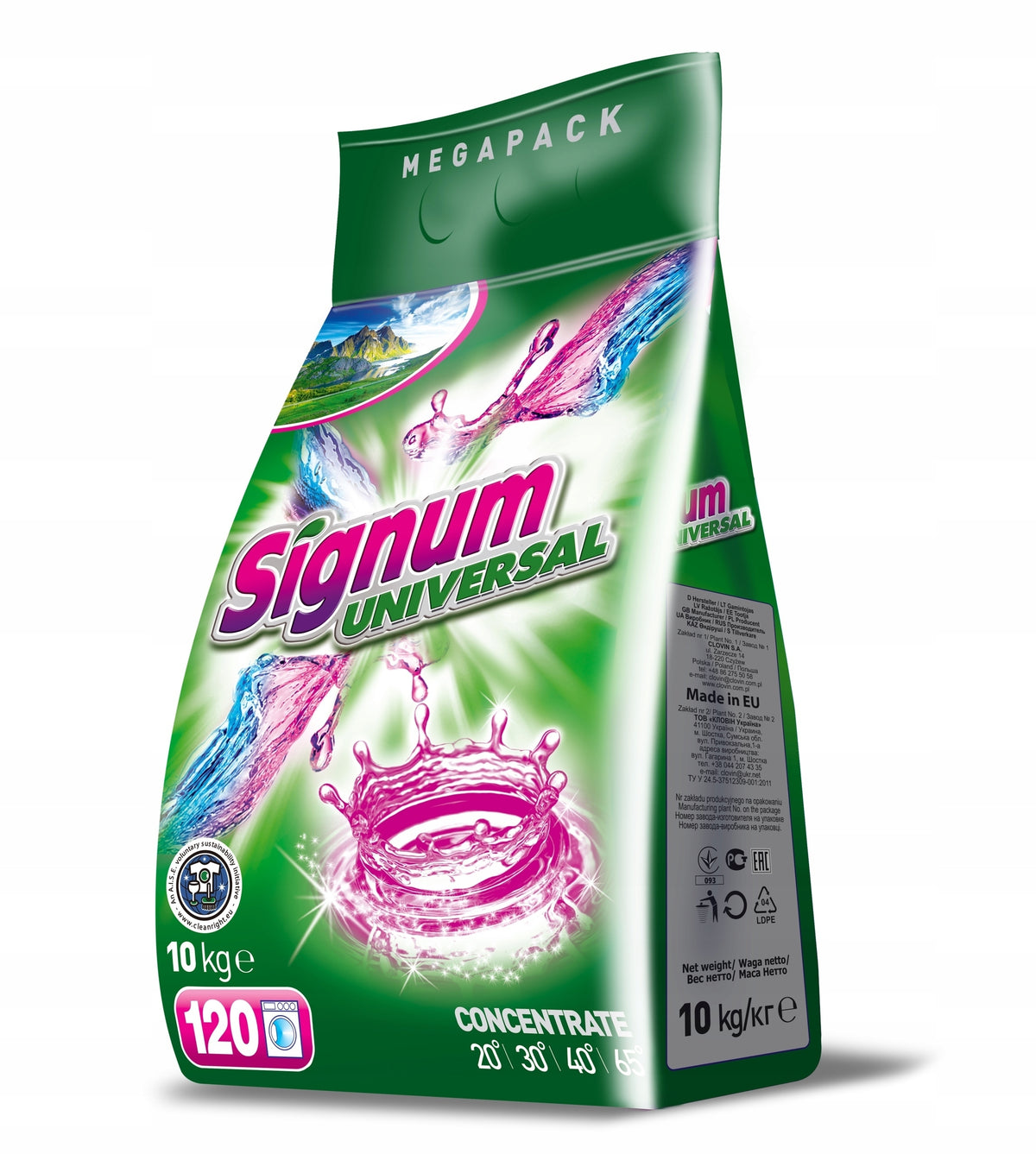 SIGNUM UNIVERSAL WASHING POWDER 10KG FOR EACH COLOR OF CLOTHES 120 WASHES