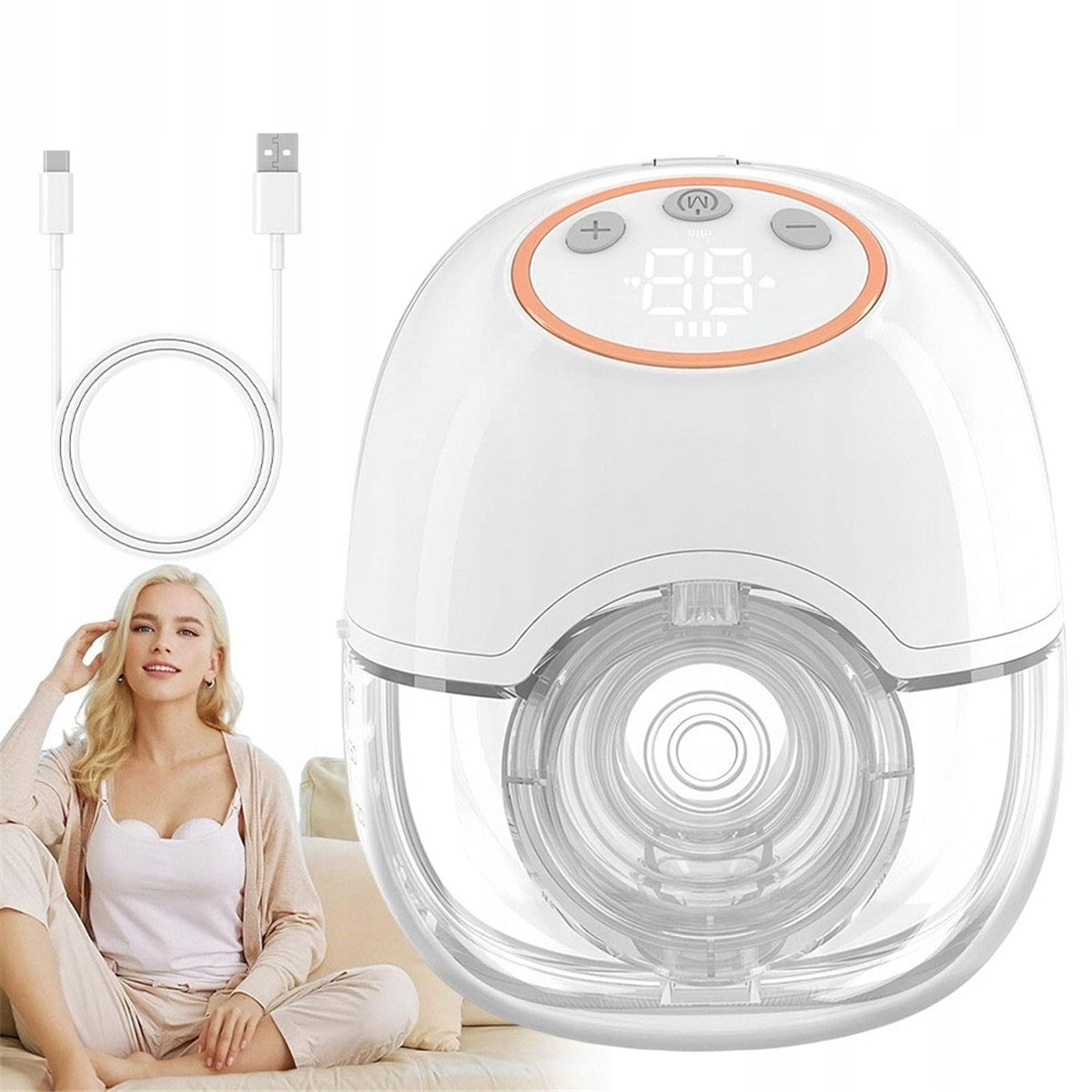 SILENT BREAST PUMP 45DB 150ML WITH REVERSE PROTECTION AND USB-C CABLE