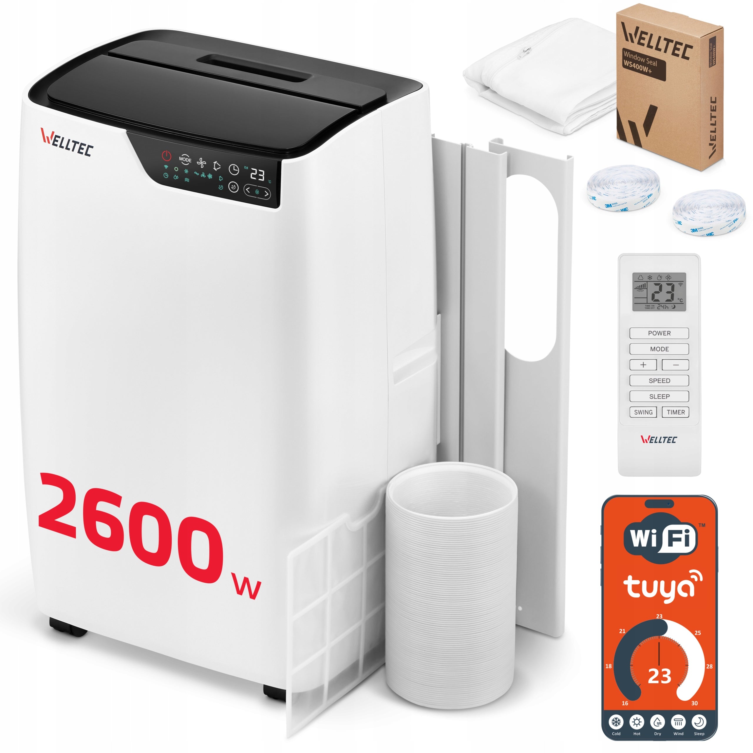 SILENT PORTABLE AIR CONDITIONER WELLTEC ACL09 - 3in1 WiFi 2,6kW 40m² +SEAL
