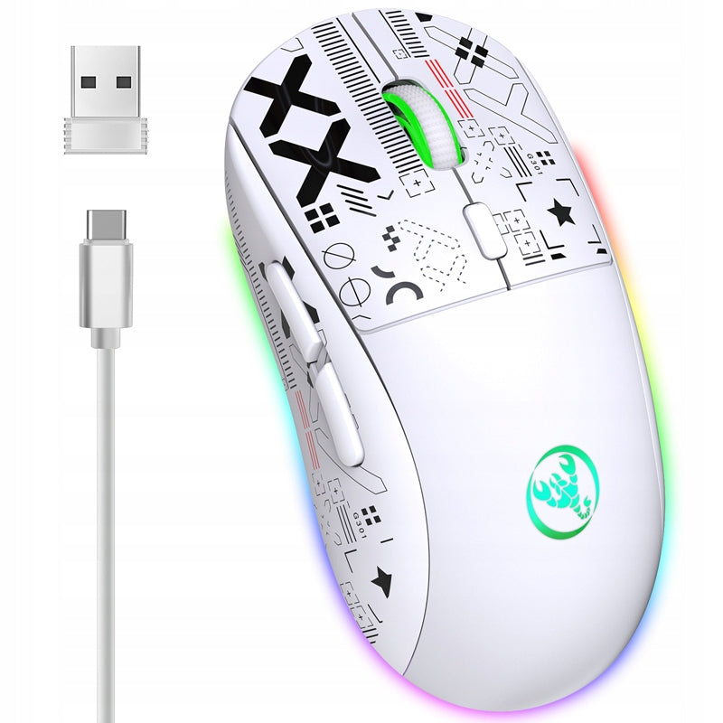 SILENT WIRELESS GAMING MOUSE HXSJ T90 WHITE TRI-MODE RGB