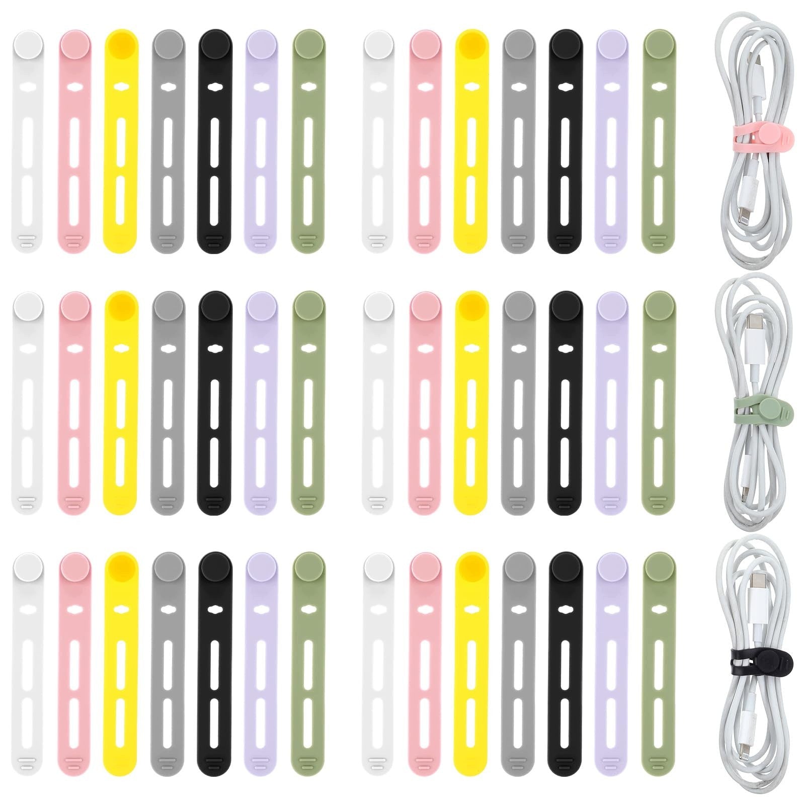 SILICONE CABLE TIES 42 PIECES COLORFUL REUSABLE FOR WORK
