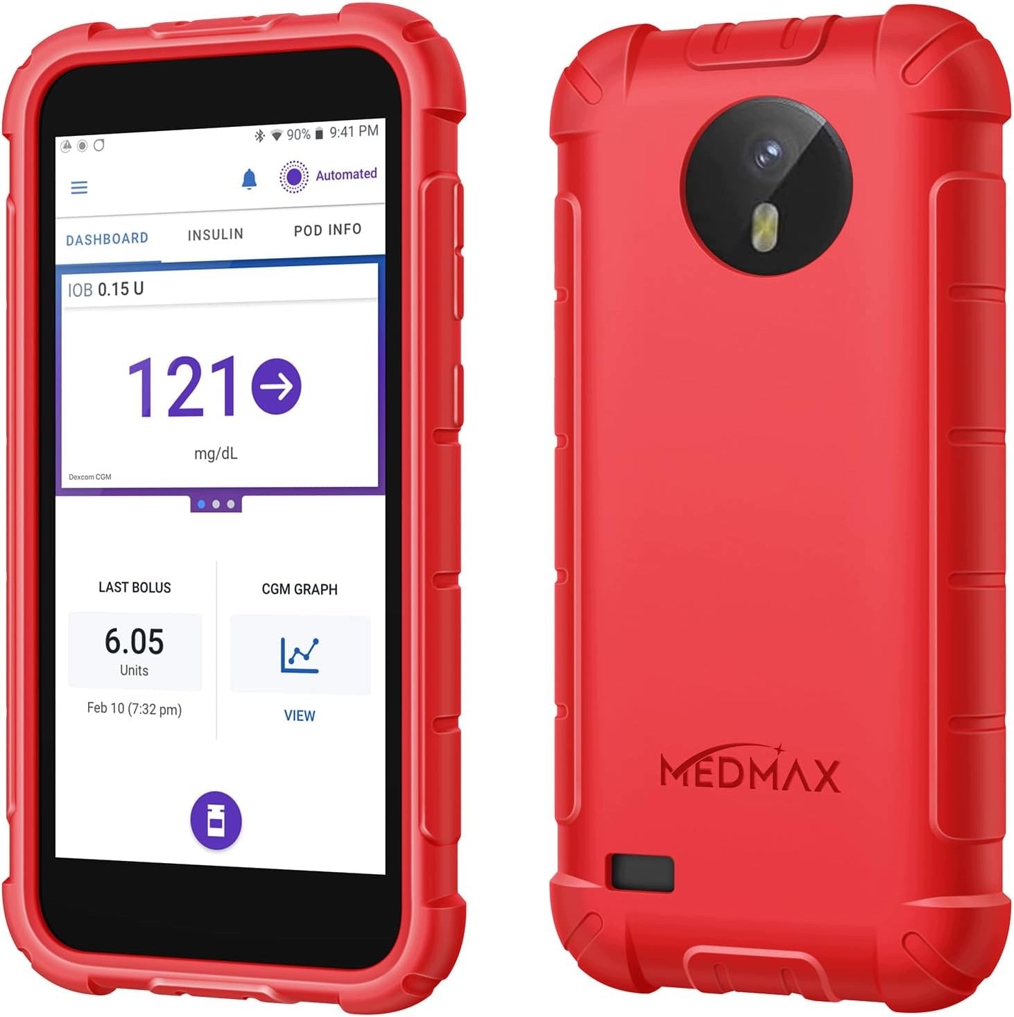 SILICONE CASE FOR OMNIPOD 5 RED NON-SLIP PROTECTION