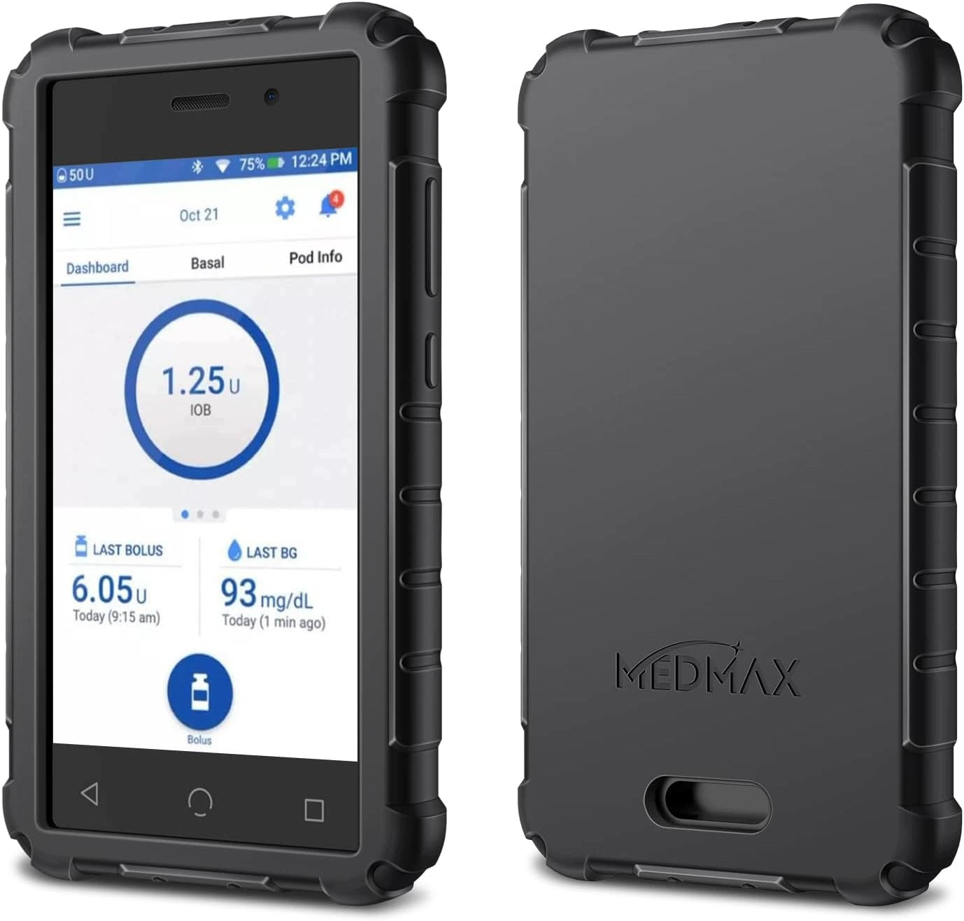 SILICONE CASE FOR OMNIPOD DASH PDM BLACK SHOCKPROOF