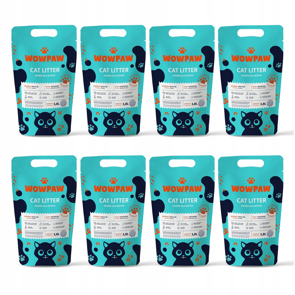 SILICONE CAT LITTER UNSCENTED 4X 3,8L DUST-FREE FOR ABSORBENT LITTER BOX Brand WowPaw