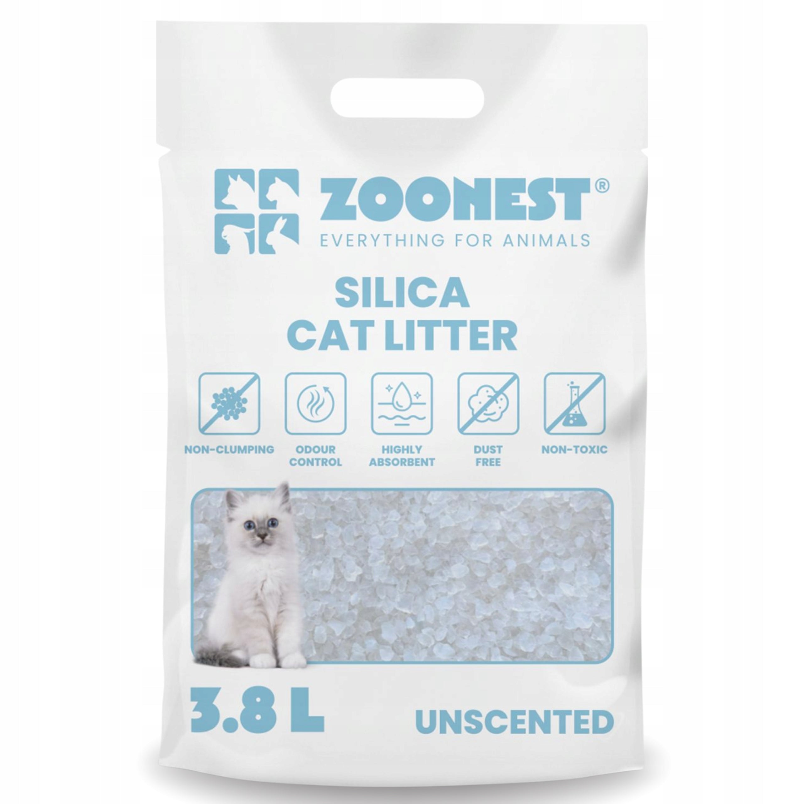 SILICONE CAT LITTER UNSCENTED DUST-FREE ABSORBENT ZOONEST 3.8L