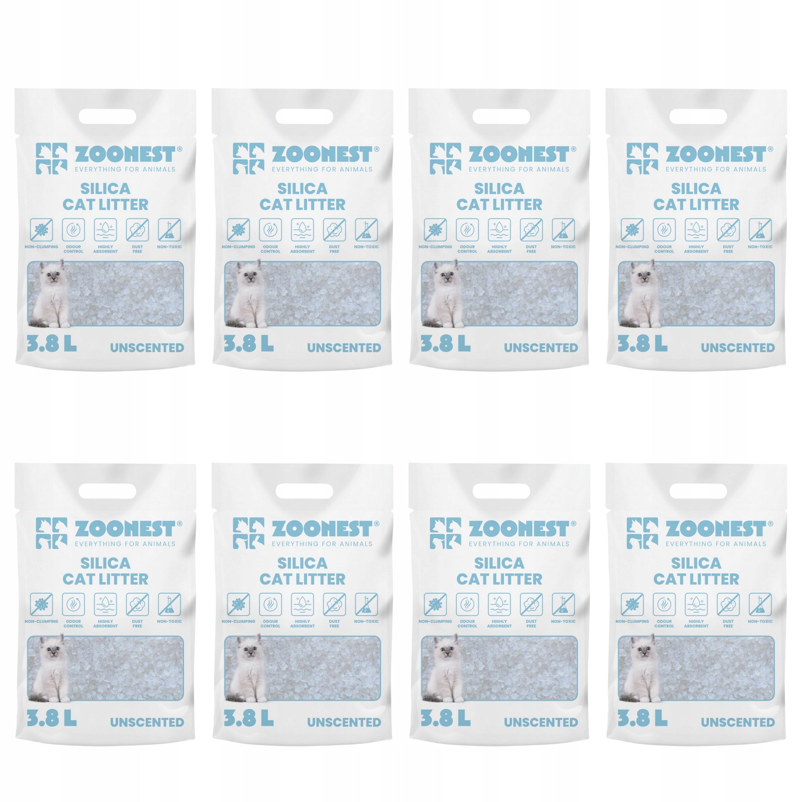 SILICONE CAT LITTER UNSCENTED ZOONEST 8X3.8 SET OF 8