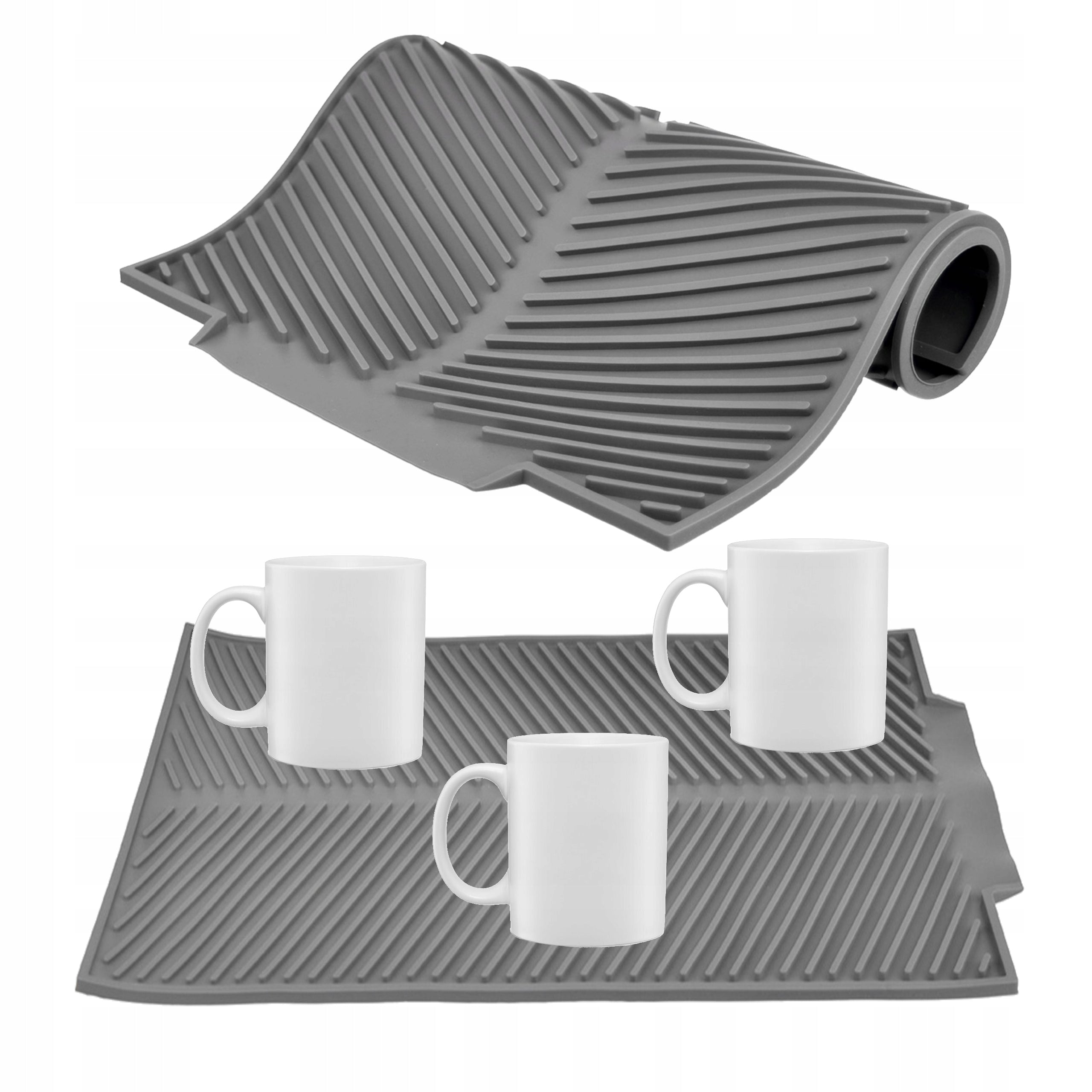 SILICONE DISH DRYING MAT ROLLED GREY