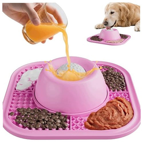 SILICONE DOG LICKING MAT WITH BALL SLOW FEEDER PINK Silicone