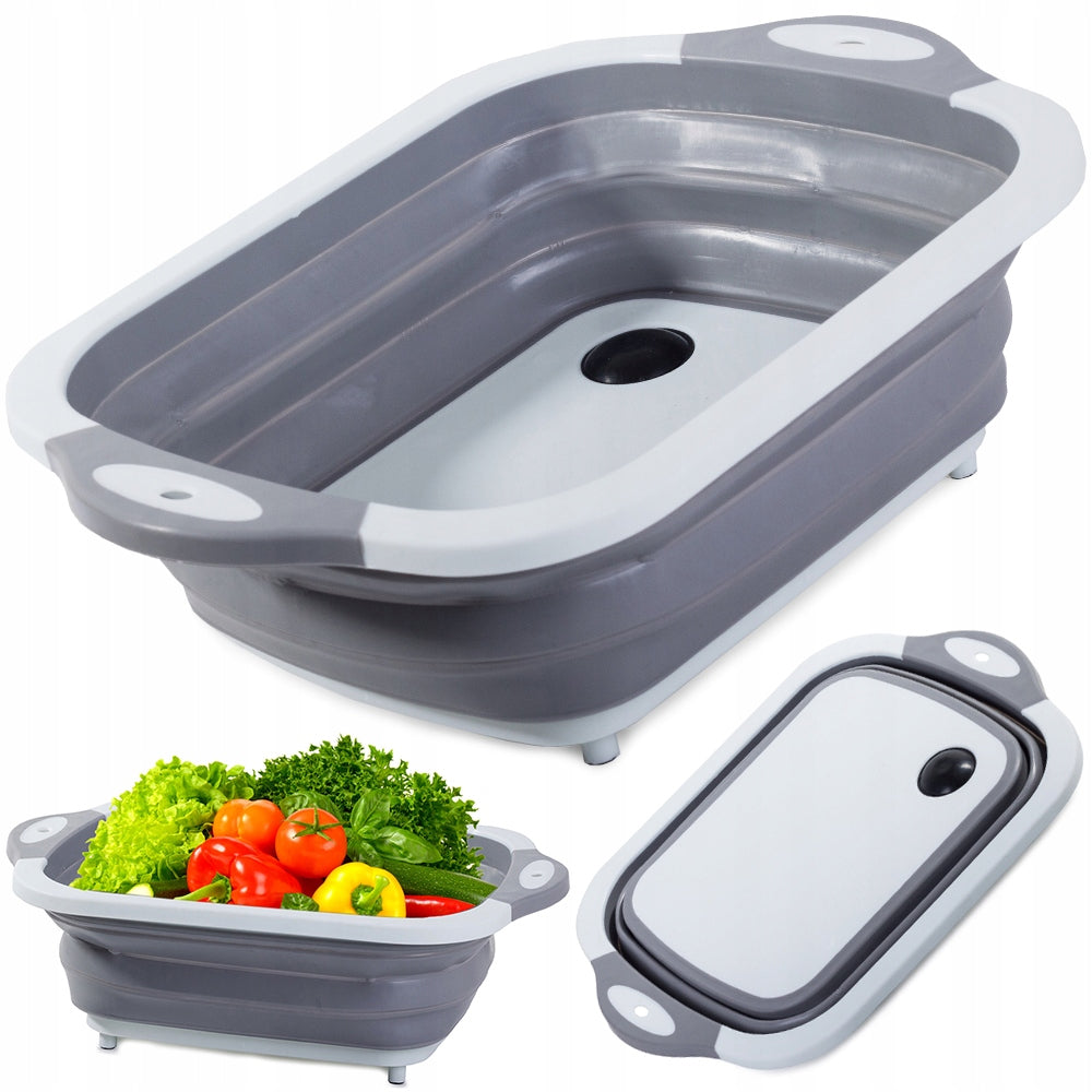 SILICONE DRAINER BOWL CUTTING BOARD TOURIST SINK WITH DRAIN 2in1