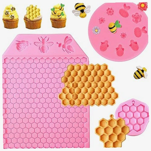 SILICONE FORMS BEES HONEYCOMB FOR FONDANT SUGAR MASS SET OF 3