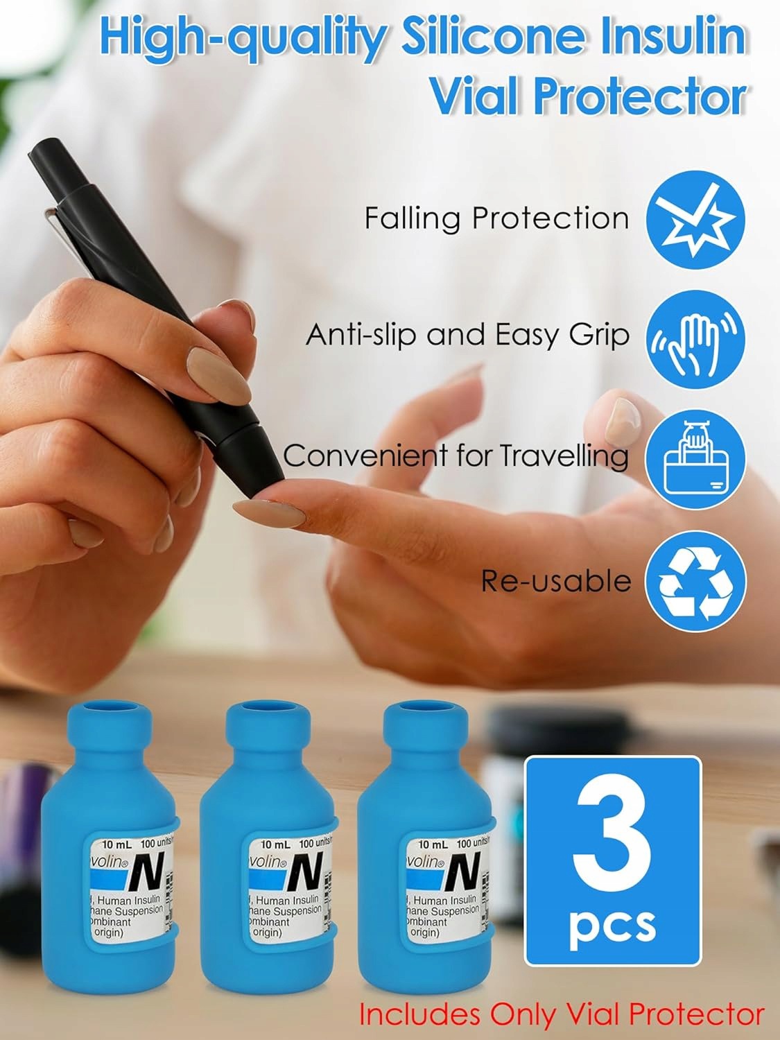 SILICONE INSULIN BOTTLE PROTECTIVE CASE SET OF 3 Medical device no
